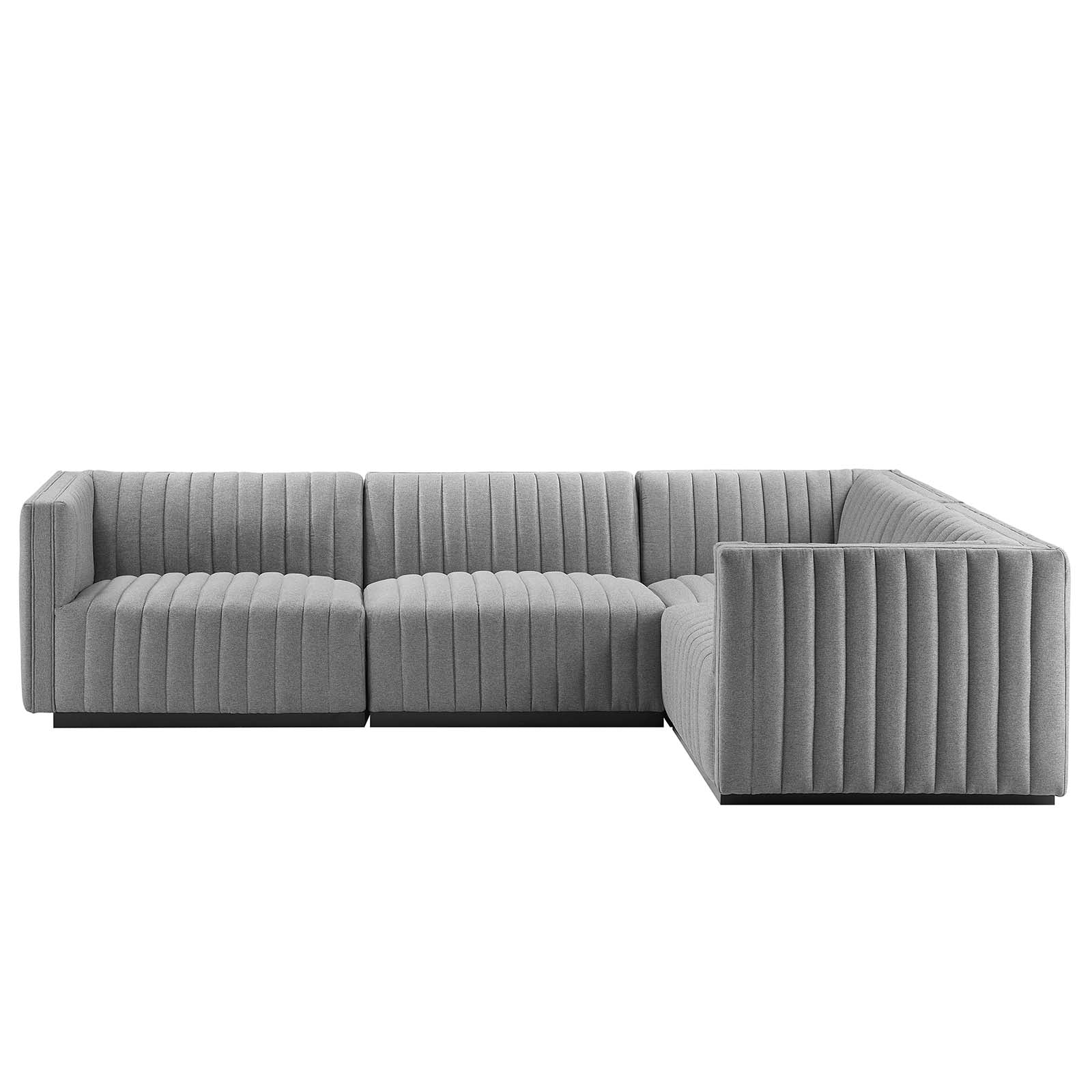 Modway Sectional Sofas - Conjure Channel Tufted Upholstered Fabric 4-Piece L-Shaped Sectional Black Light Gray