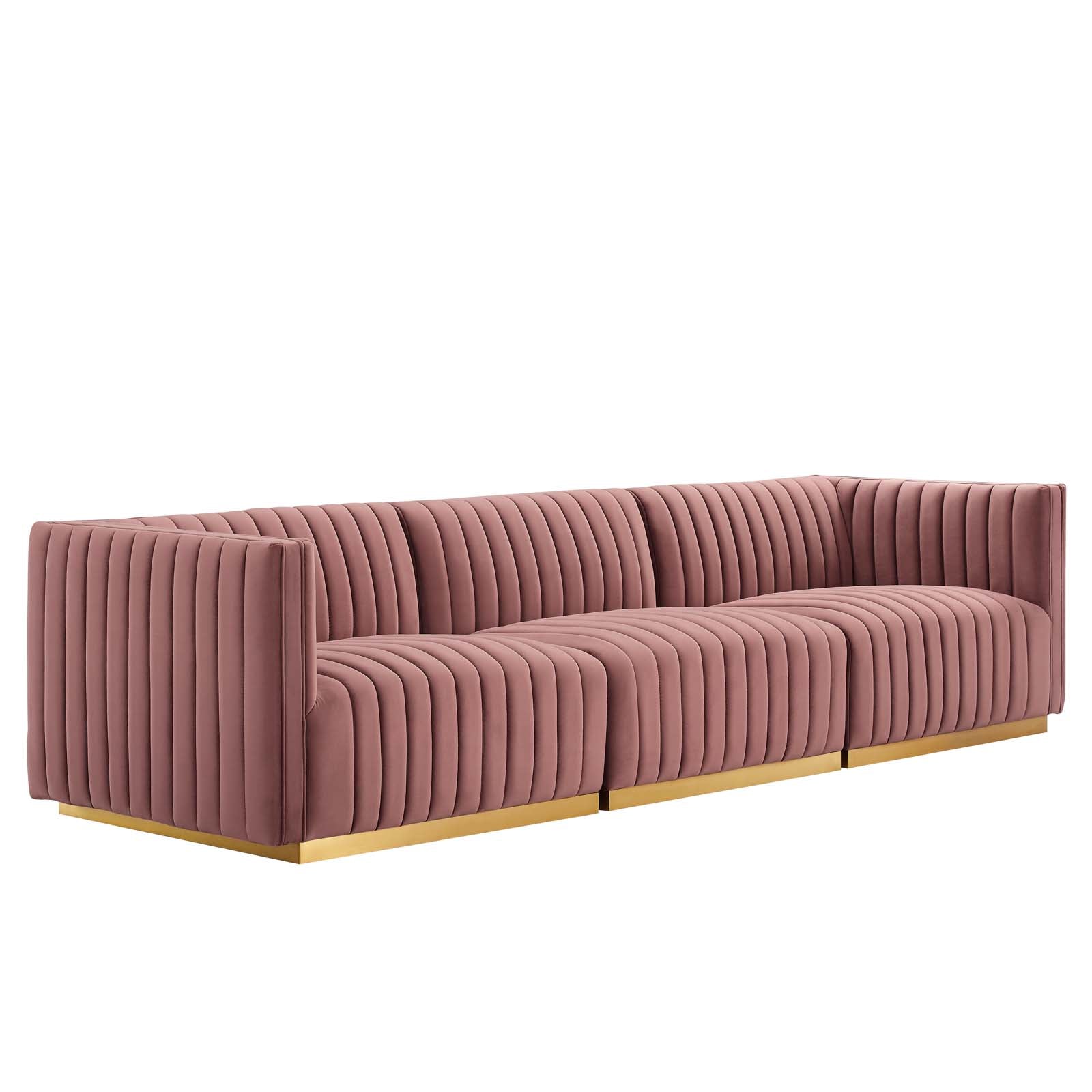 Modway Sofas & Couches - Conjure Channel Tufted Performance Velvet Sofa Gold | Dusty Rose