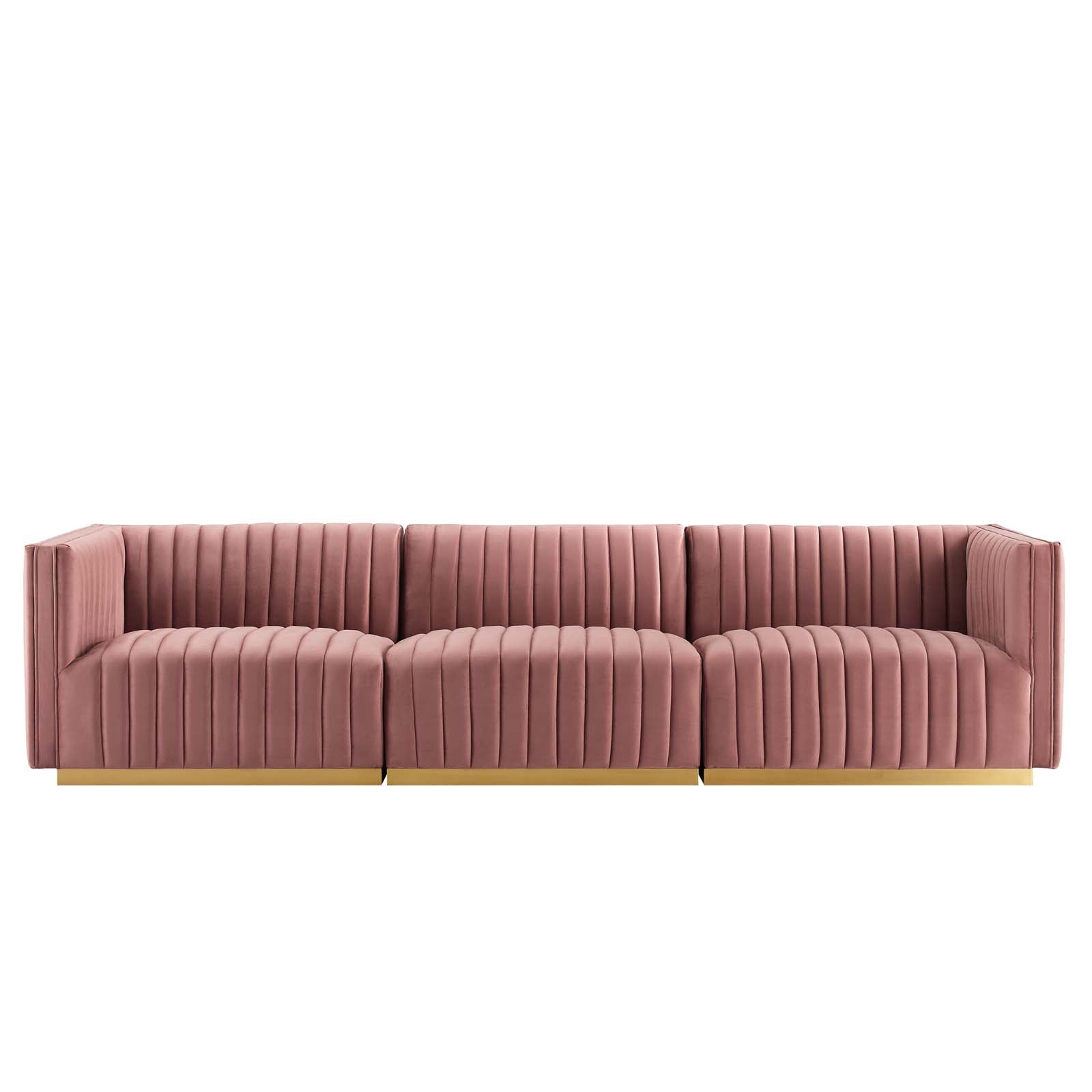 Modway Sofas & Couches - Conjure Channel Tufted Performance Velvet Sofa Gold | Dusty Rose