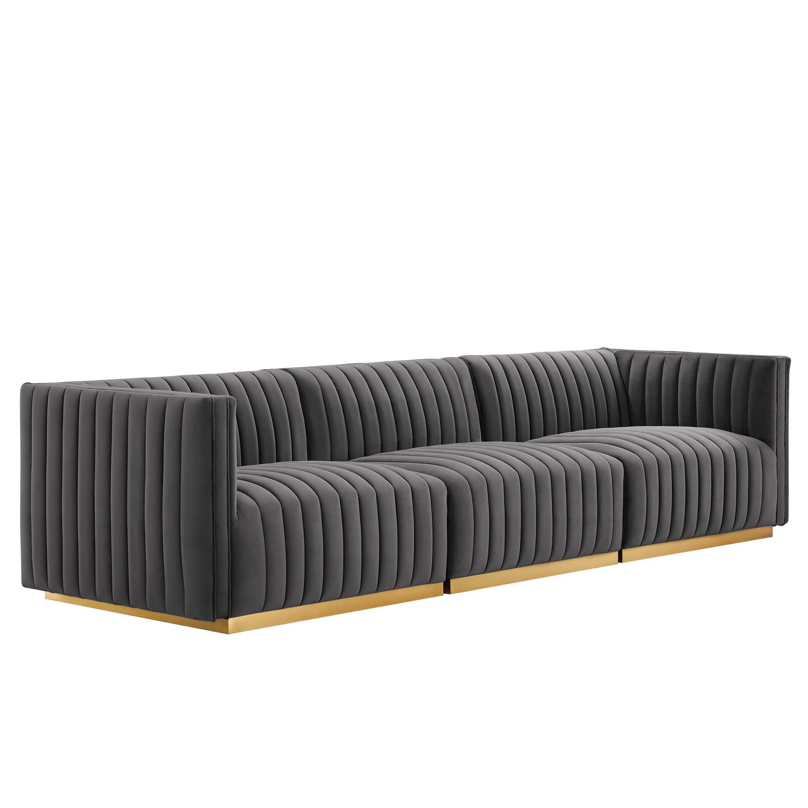 Modway Sofas & Couches - Conjure Channel Tufted Performance Velvet Sofa Gold Gray