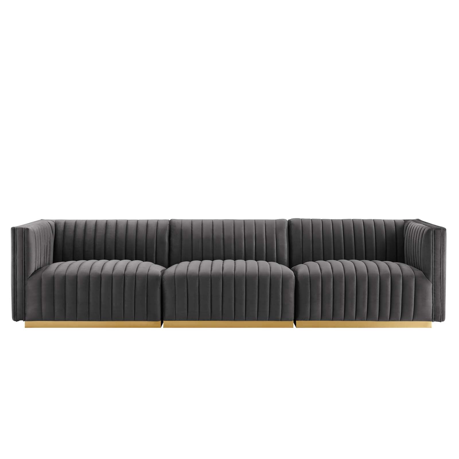Modway Sofas & Couches - Conjure Channel Tufted Performance Velvet Sofa Gold Gray