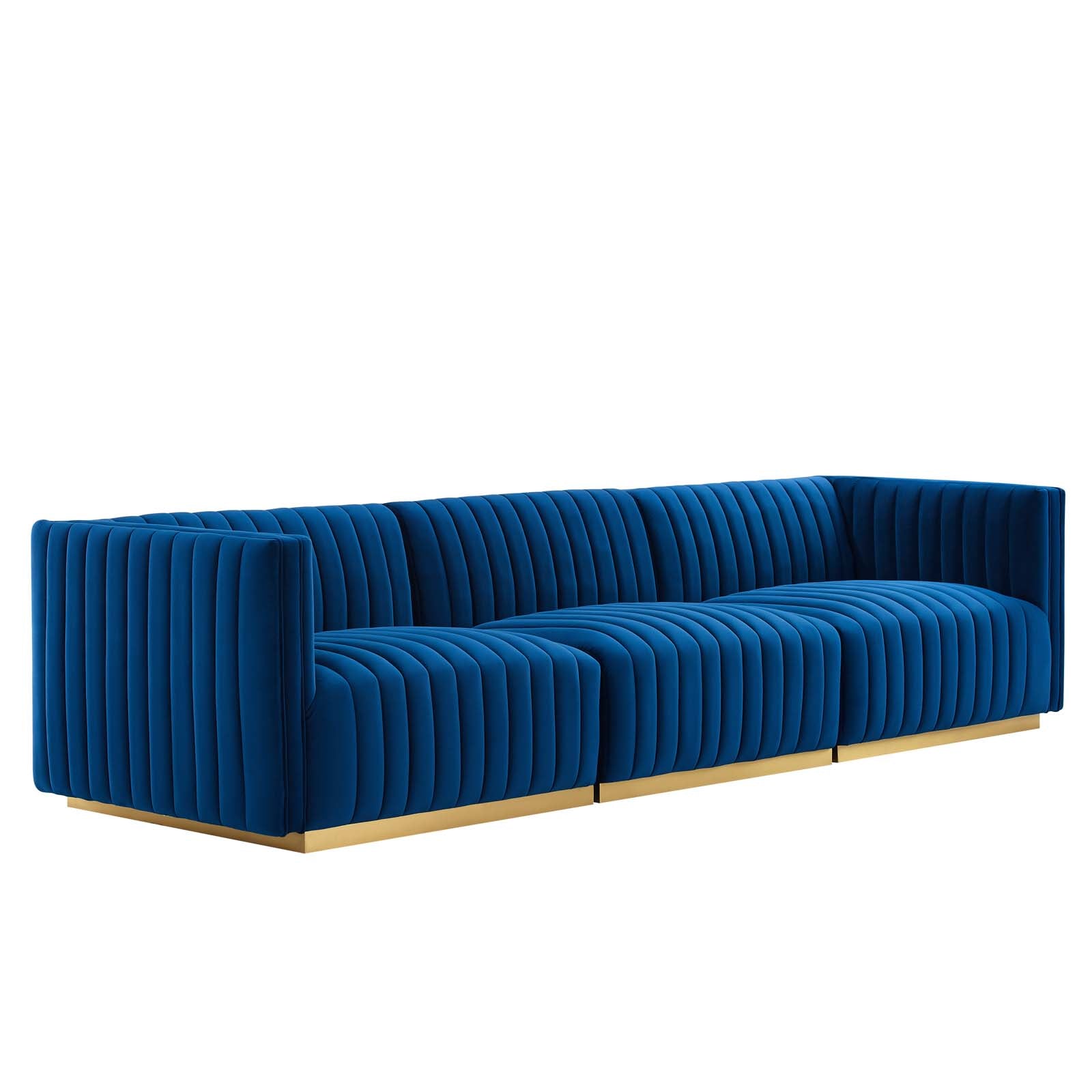Modway Sofas & Couches - Conjure Channel Tufted Performance Velvet Sofa Gold Navy