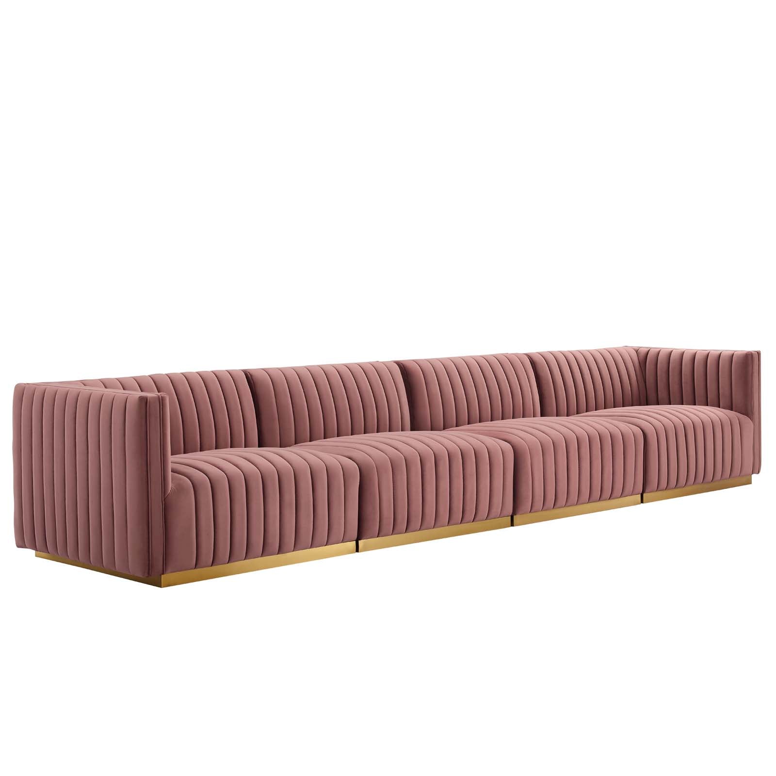 Modway Sofas & Couches - Conjure Channel Tufted Performance Velvet 4 Piece Sofa Gold | Dusty Rose