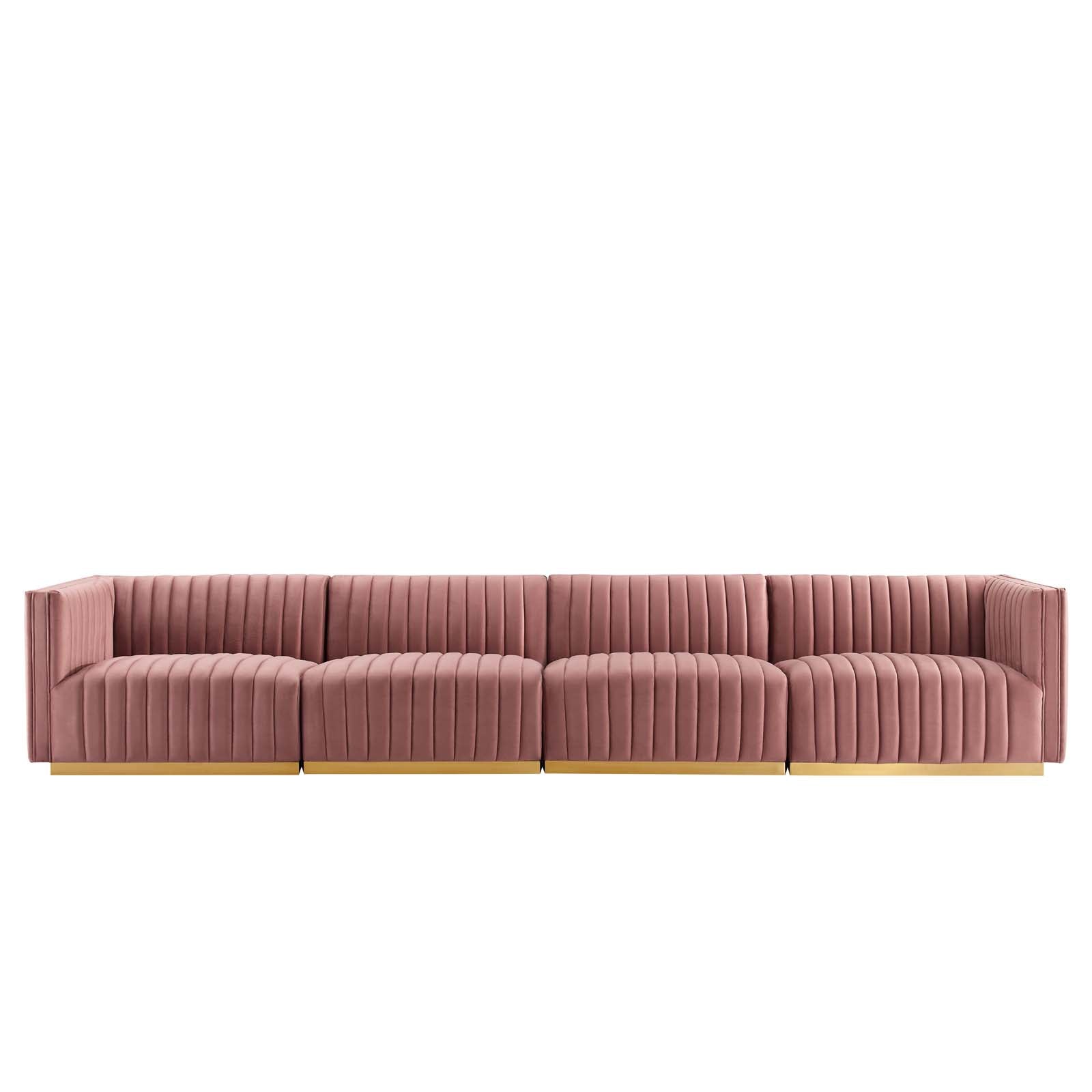 Modway Sofas & Couches - Conjure Channel Tufted Performance Velvet 4 Piece Sofa Gold | Dusty Rose