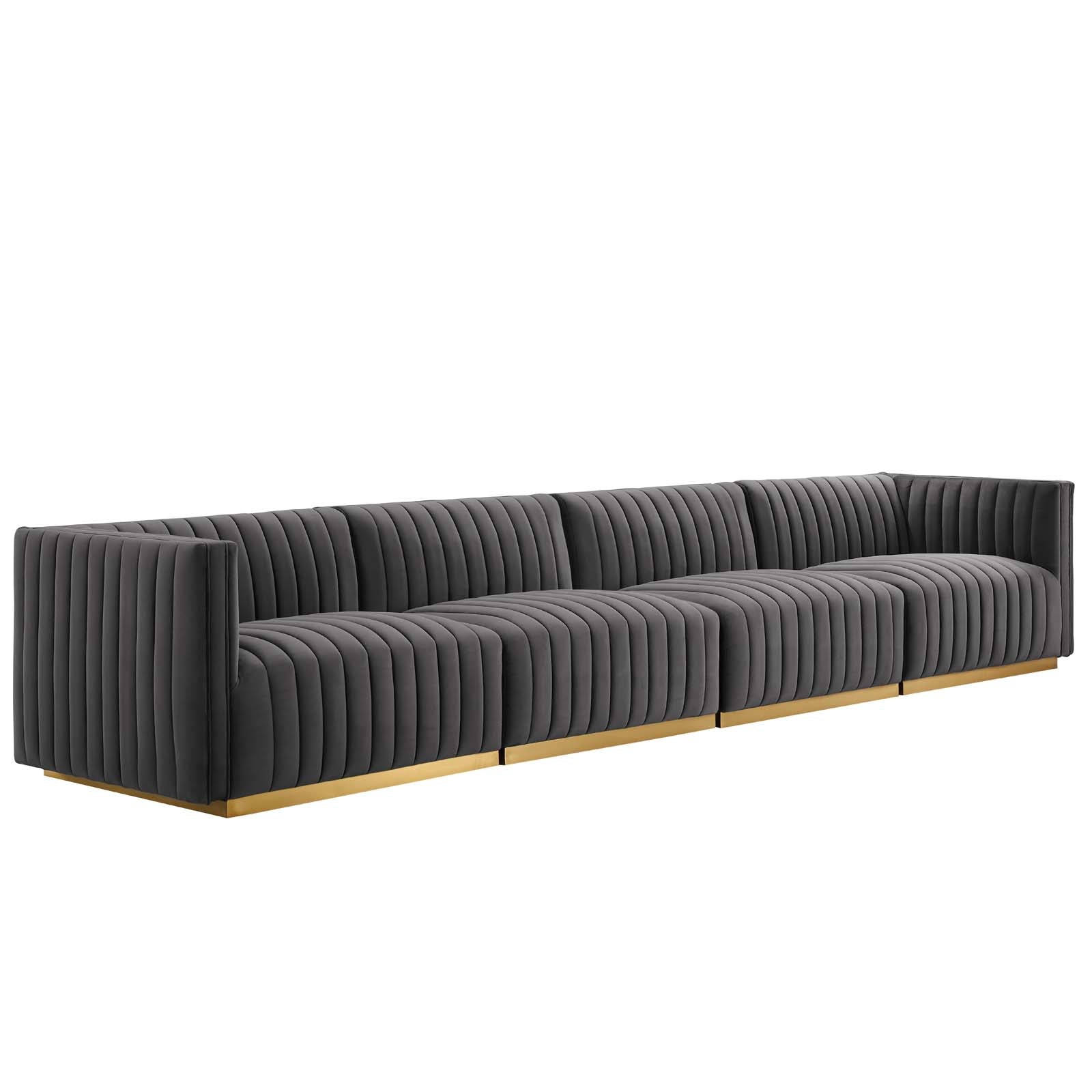 Modway Sofas & Couches - Conjure Channel Tufted Performance Velvet 4 Piece Sofa Gold Gray