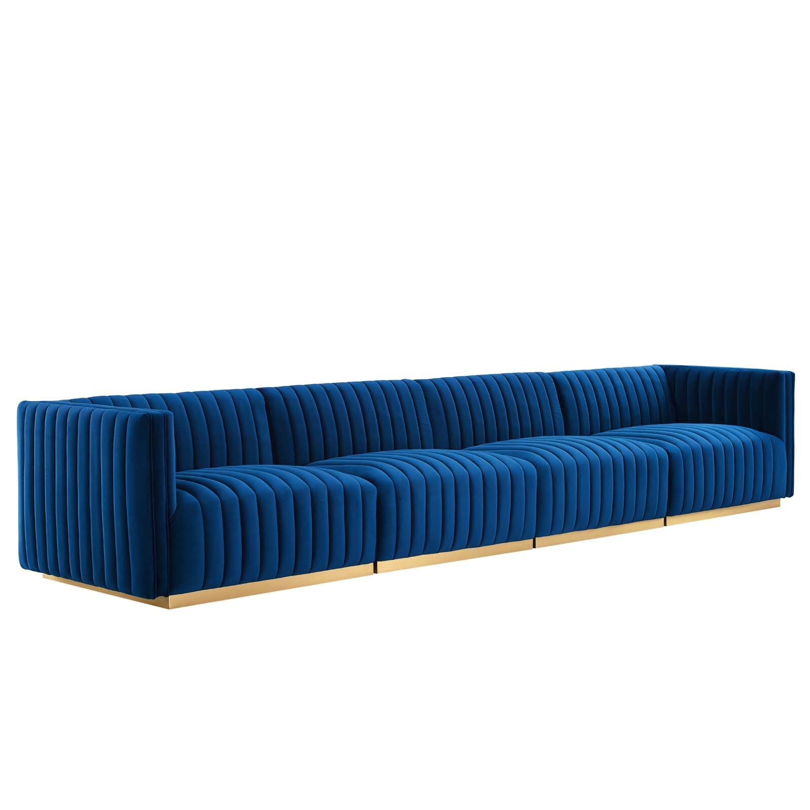 Modway Sofas & Couches - Conjure Channel Tufted Performance Velvet 4 Piece Sofa Gold Navy