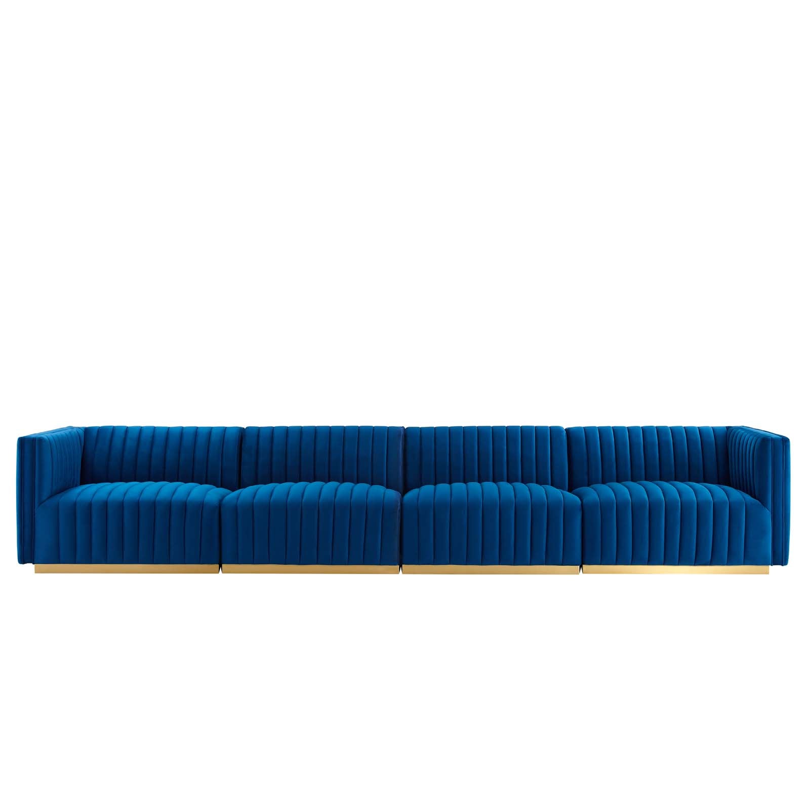 Modway Sofas & Couches - Conjure Channel Tufted Performance Velvet 4 Piece Sofa Gold Navy