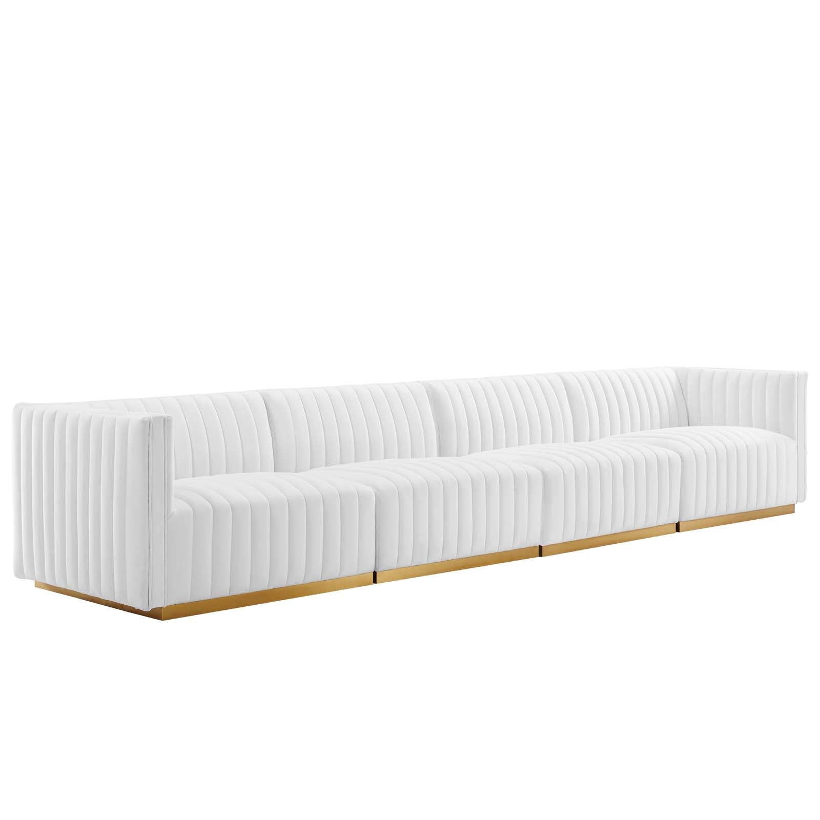 Modway Sofas & Couches - Conjure Channel Tufted Performance Velvet 4 Piece Sofa Gold White