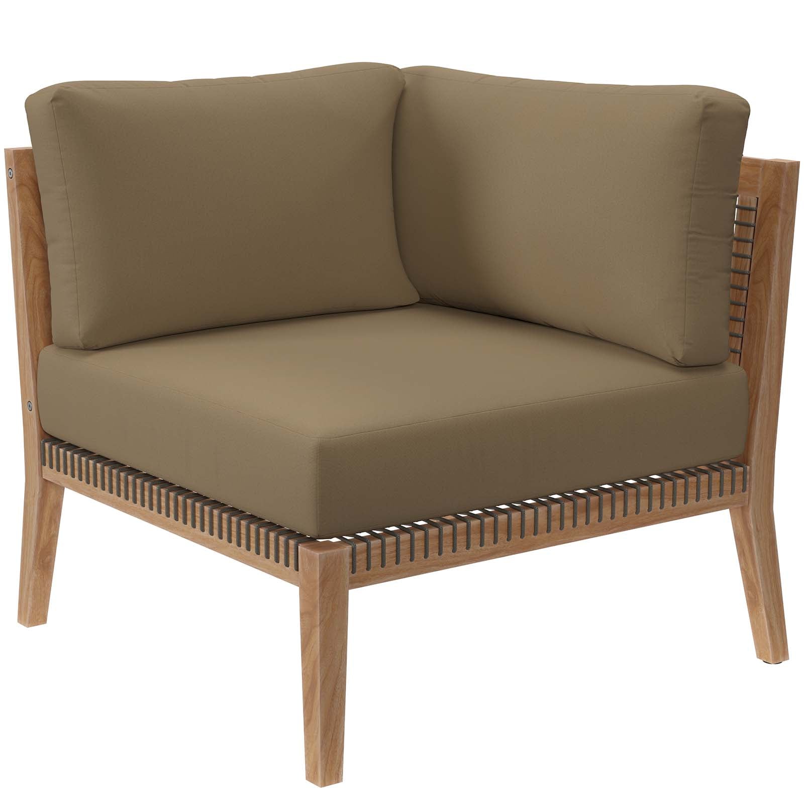 Modway Outdoor Sofas - Clearwater-Outdoor-Patio-Teak-Wood-Corner-Chair-Gray-Light-Brown