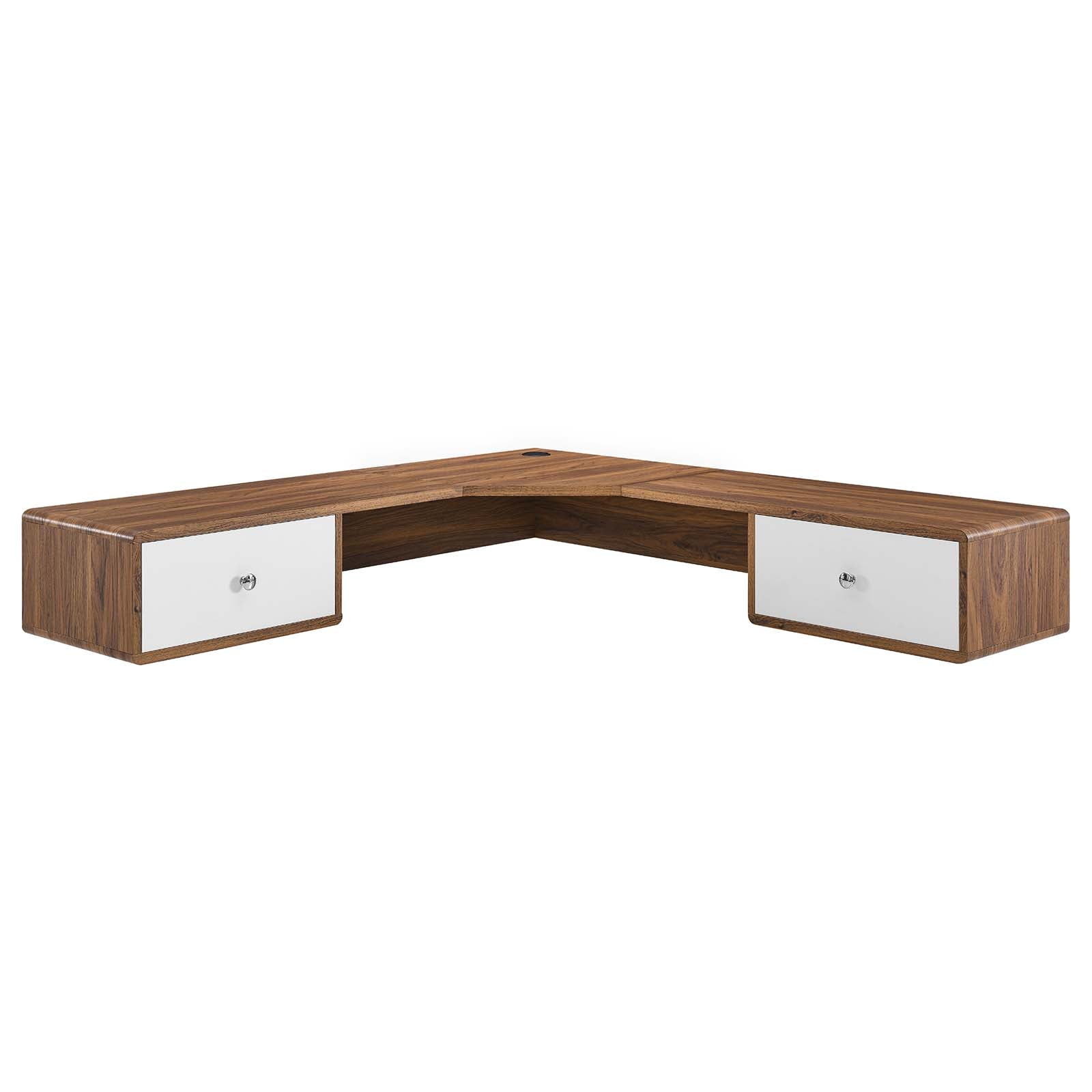 Modway Desks - Transmit 55" Wall Mount Corner Wood Office Desk Walnut White