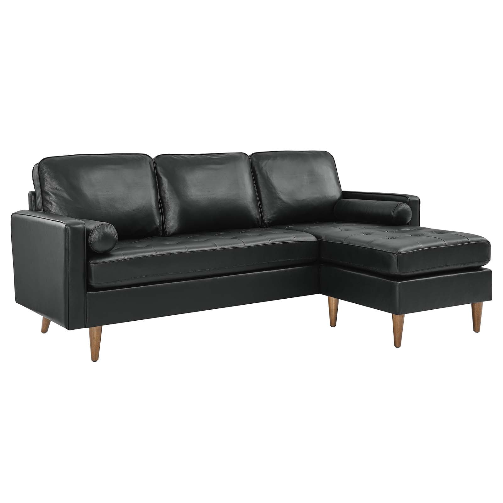 Modway Sectional Sofas - Valour 78" Leather Apartment Sectional Sofa Black