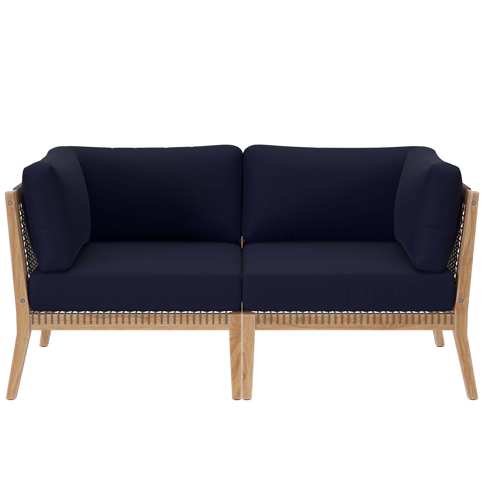 Modway Outdoor Sofas - Clearwater-Outdoor-Patio-Teak-Wood-Loveseat-Gray-Navy