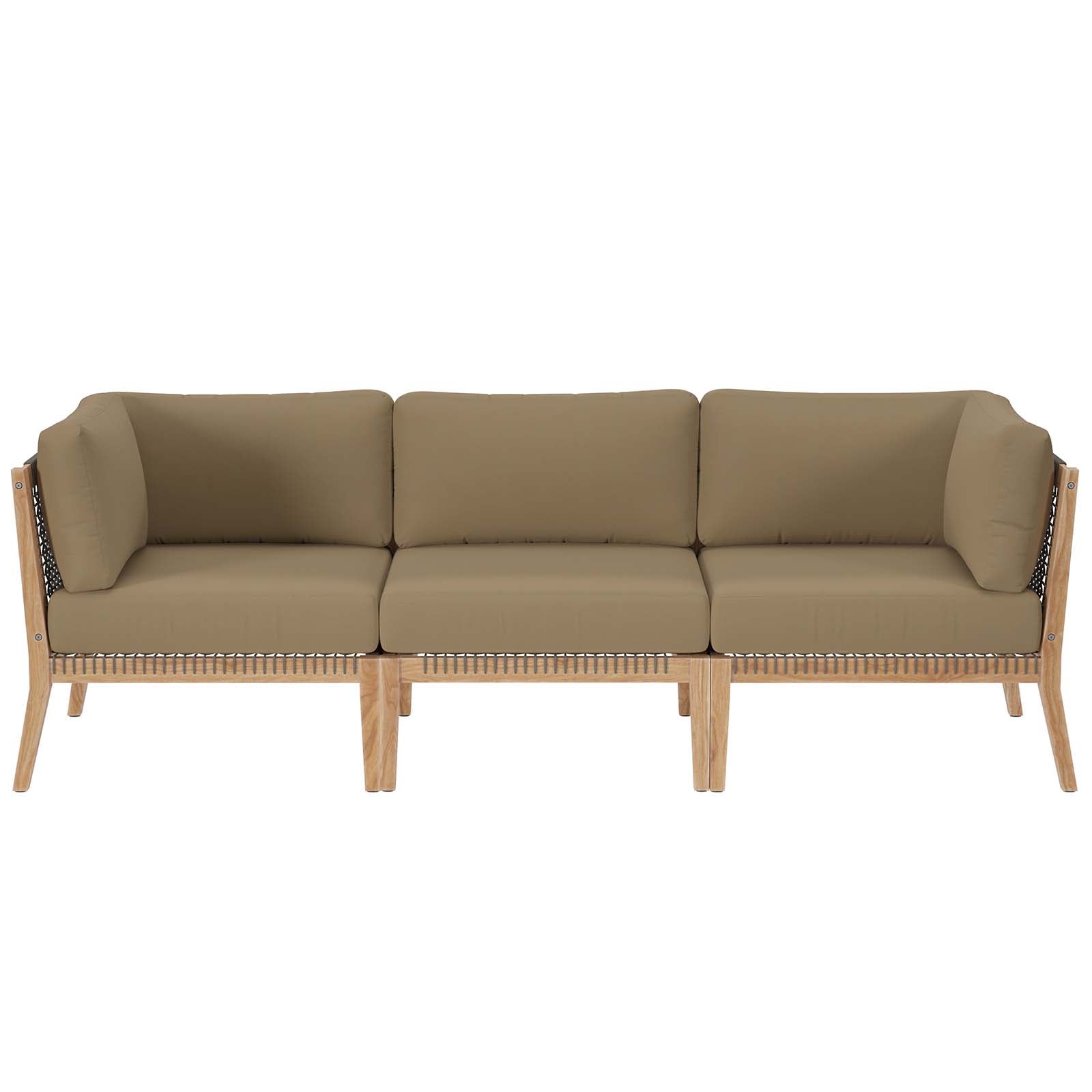 Modway Outdoor Sofas - Clearwater-Outdoor-Patio-Teak-Wood-Sofa-Gray-Light-Brown