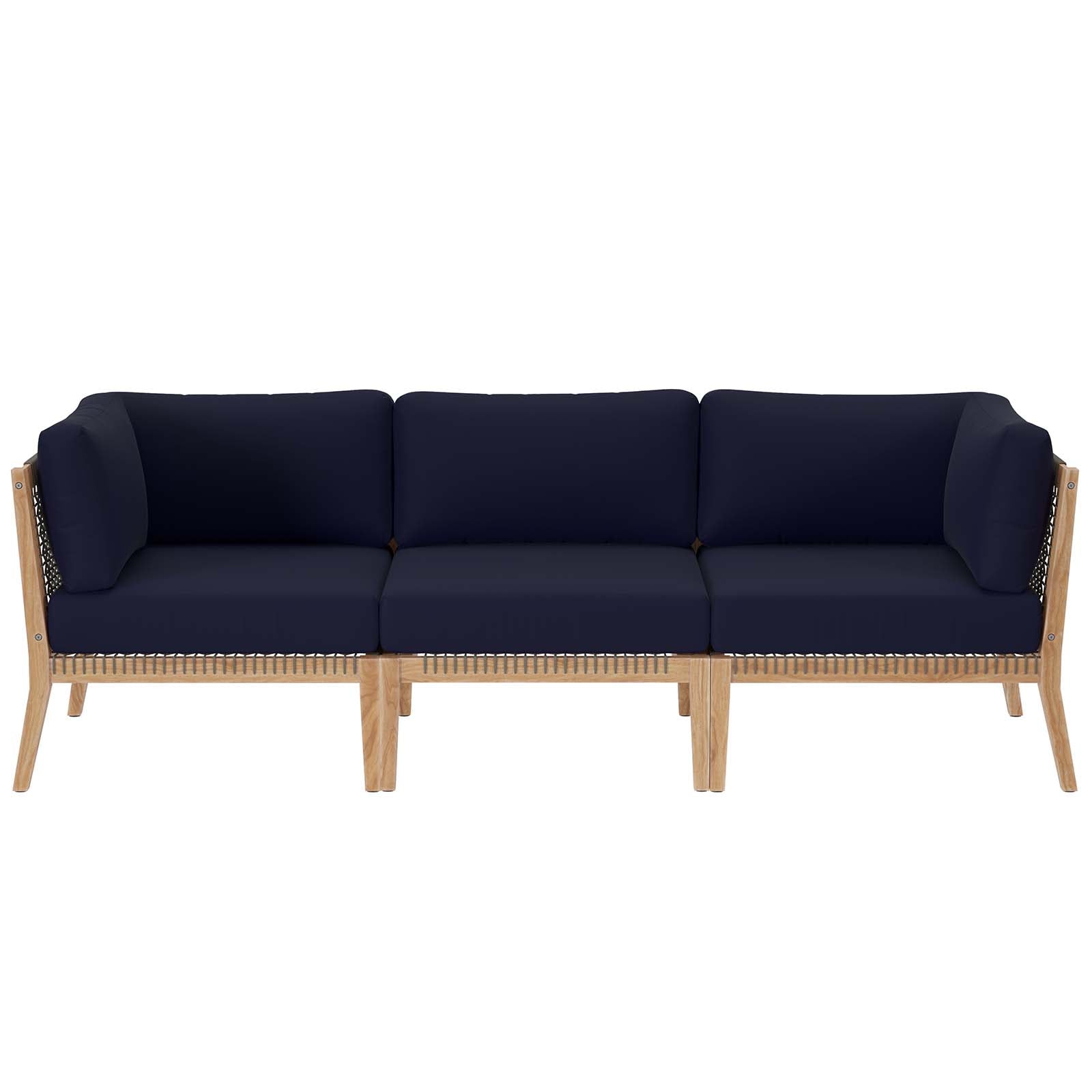 Modway Outdoor Sofas - Clearwater-Outdoor-Patio-Teak-Wood-Sofa-Gray-Navy