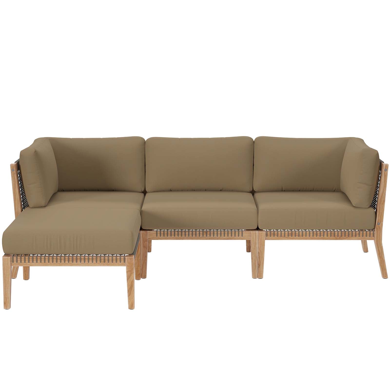 Modway Outdoor Sofas - Clearwater-Outdoor-Patio-Teak-Wood-4-Piece-Sectional-Sofa-Gray-Light-Brown