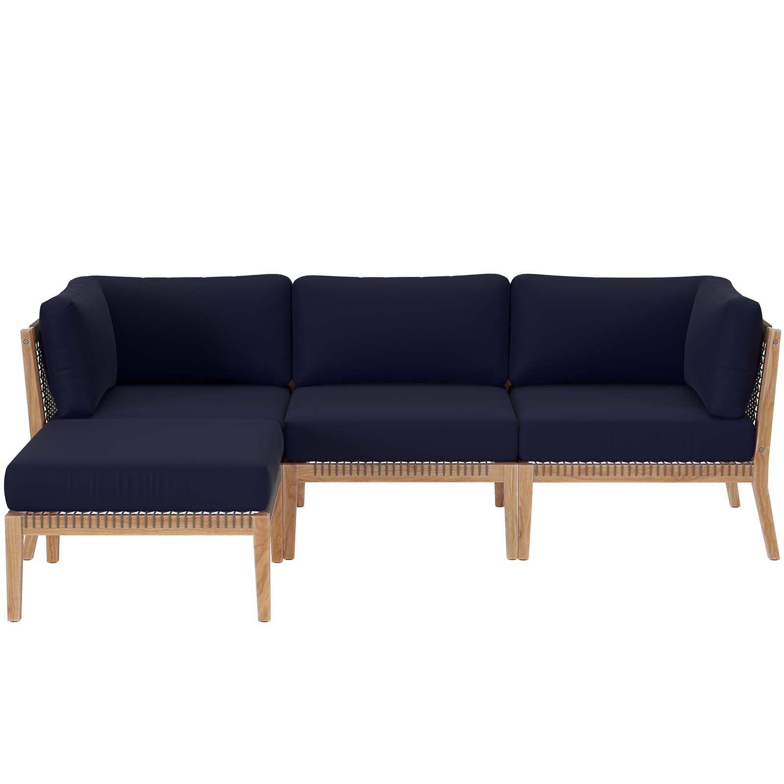 Modway Outdoor Sofas - Clearwater-Outdoor-Patio-Teak-Wood-4-Piece-Sectional-Sofa-Gray-Navy
