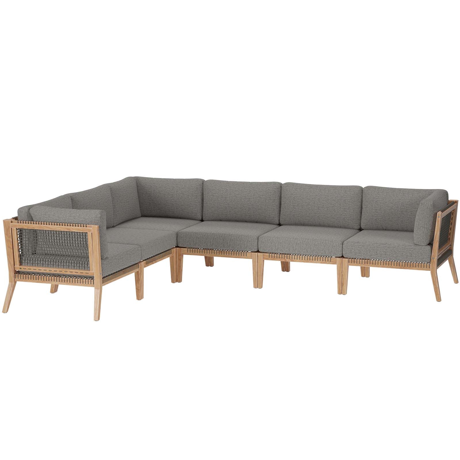 Modway Outdoor Sofas - Clearwater-Outdoor-Patio-Teak-Wood-6-Piece-Sectional-Sofa-Gray-Graphite