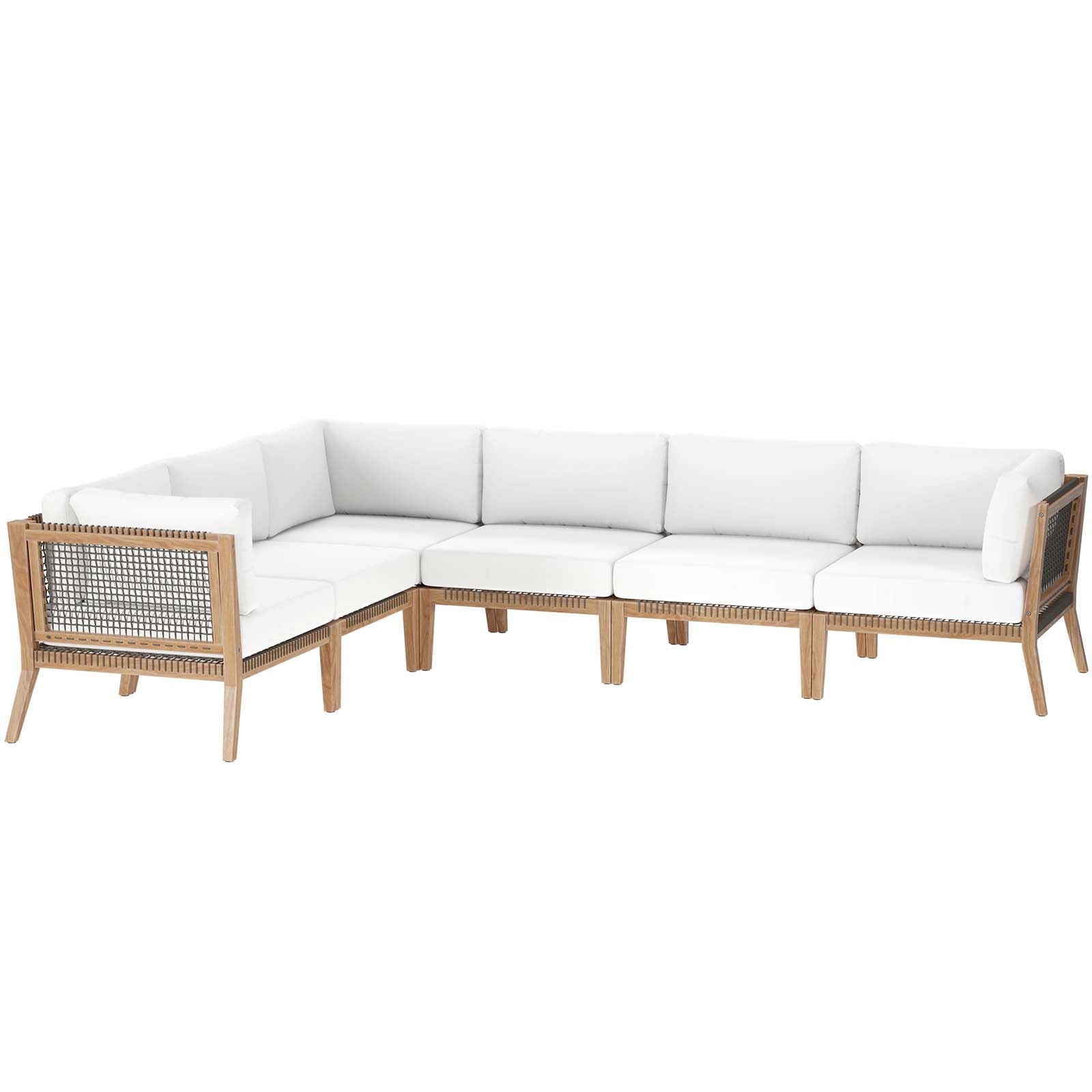 Modway Outdoor Sofas - Clearwater-Outdoor-Patio-Teak-Wood-6-Piece-Sectional-Sofa-Gray-White