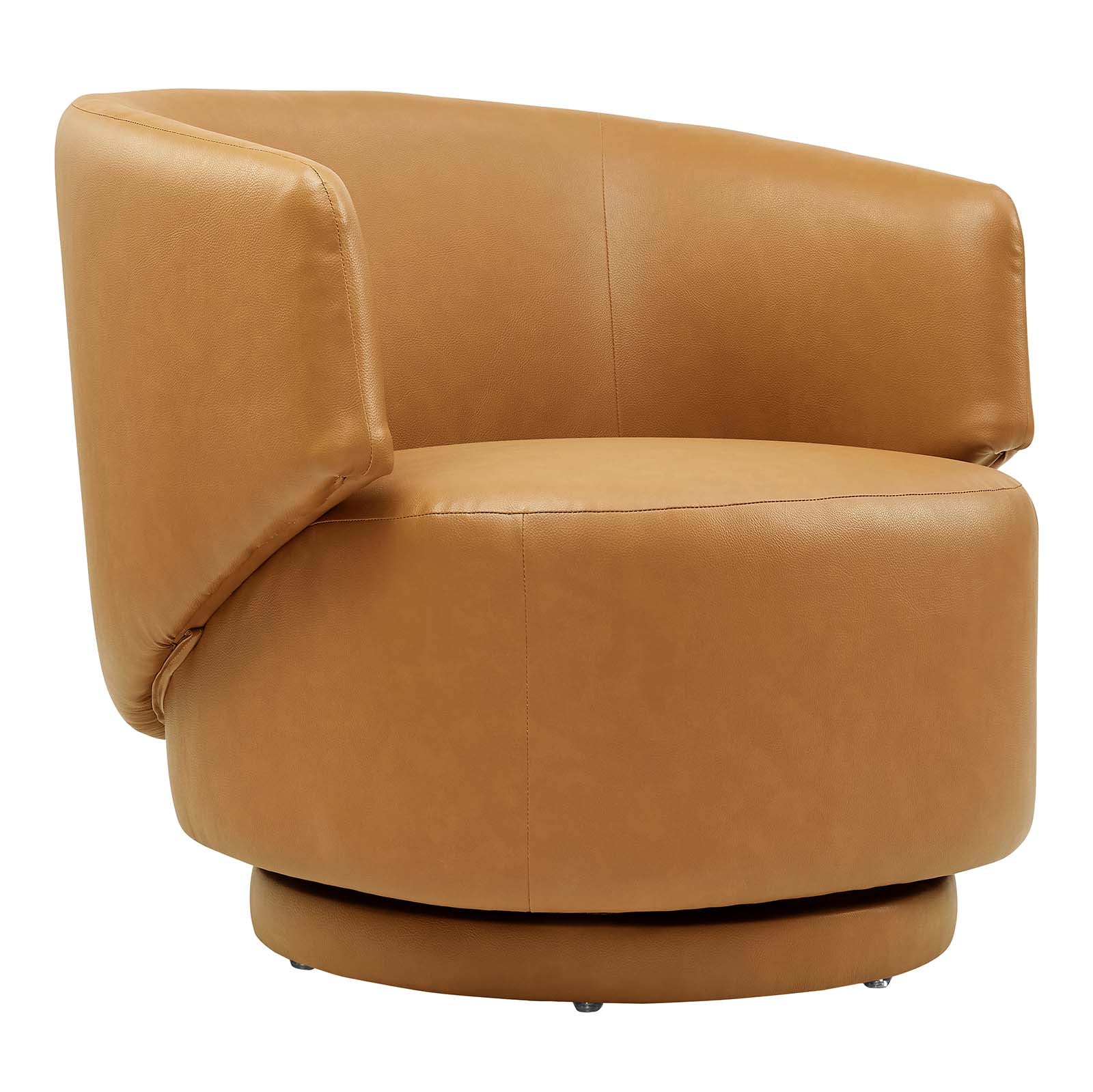 Modway Accent Chairs - Celestia-Vegan-Leather-Fabric-and-Wood-Swivel-Chair-Tan