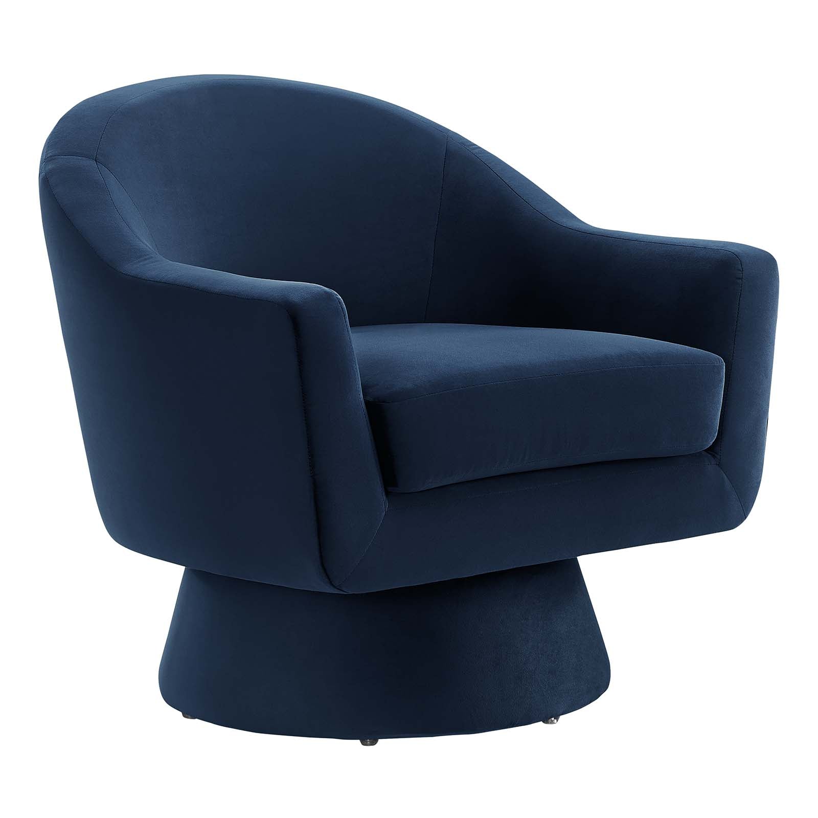 Modway Accent Chairs - Astral-Performance-Velvet-Fabric-and-Wood-Swivel-Chair-Midnight-Blue