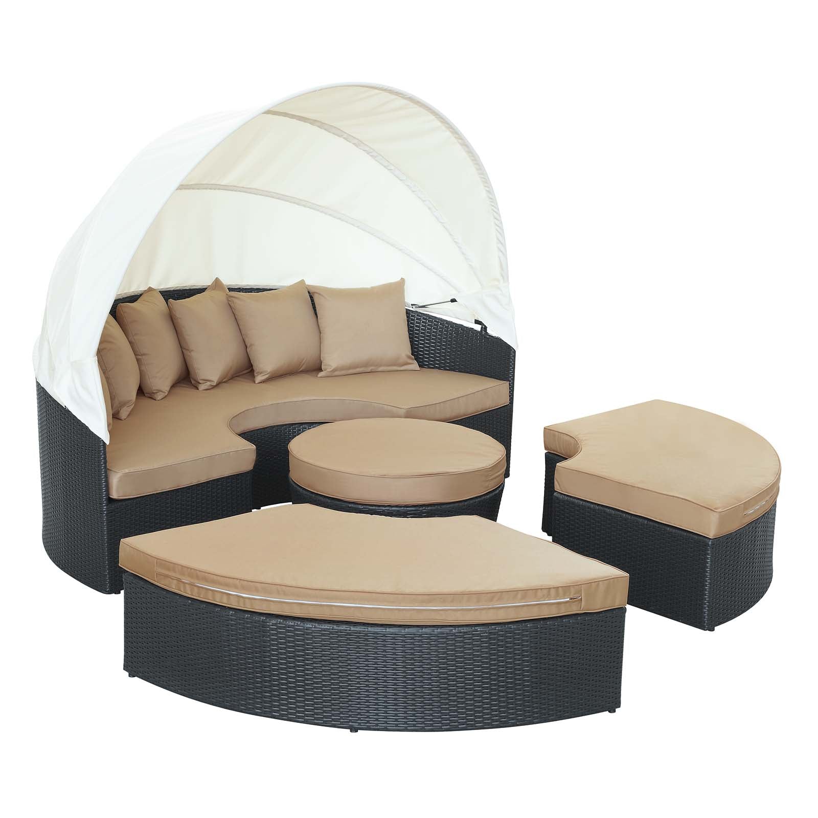 Modway Patio Daybeds - Quest Canopy Outdoor Patio 4 Piece Daybed Set Espresso & Mocha