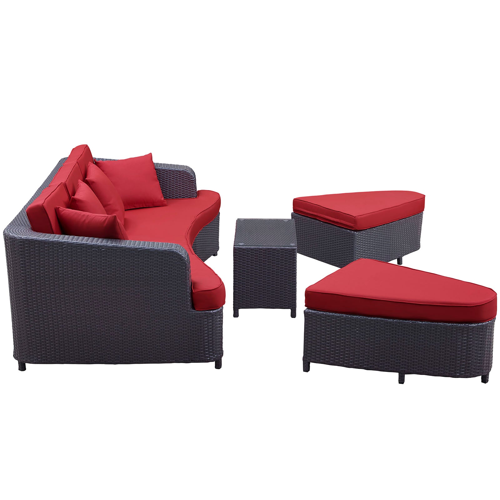 Modway Outdoor Conversation Sets - Monterey 4 Piece Outdoor Patio Sofa Set Brown & Red