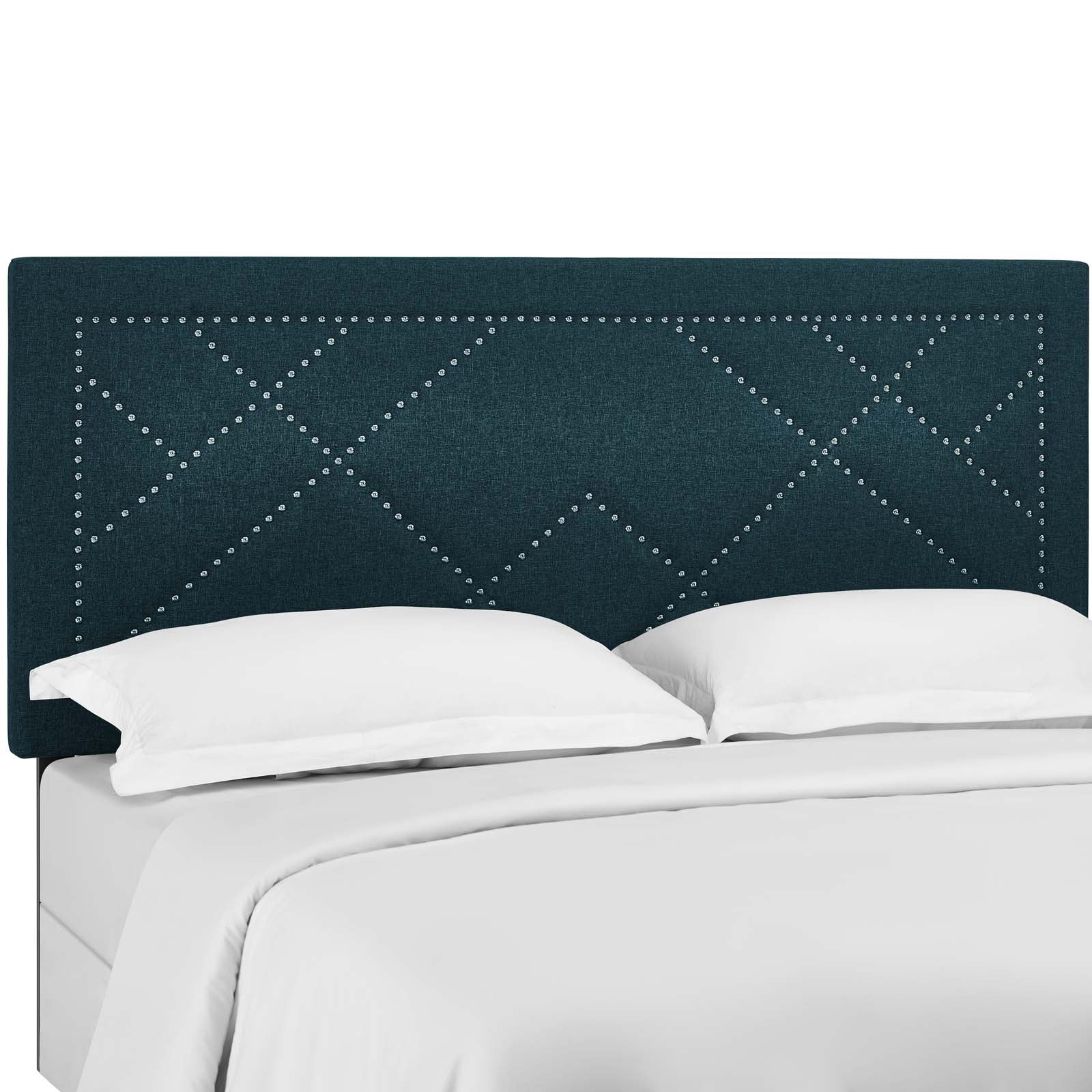 Modway Headboards - Reese Nailhead Full / Queen Upholstered Linen Fabric Headboard Azure