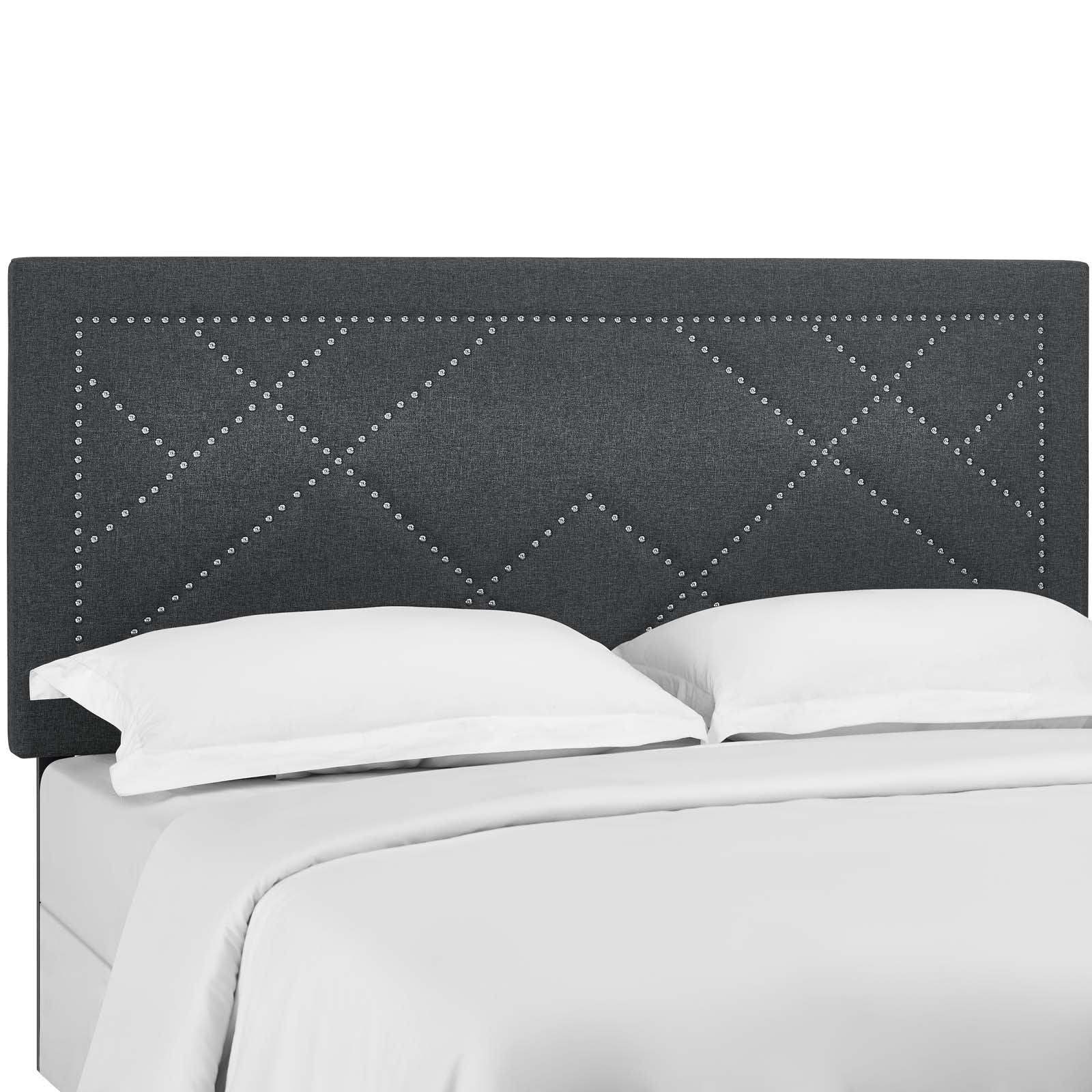Modway Headboards - Reese Nailhead Full / Queen Upholstered Linen Fabric Headboard Gray