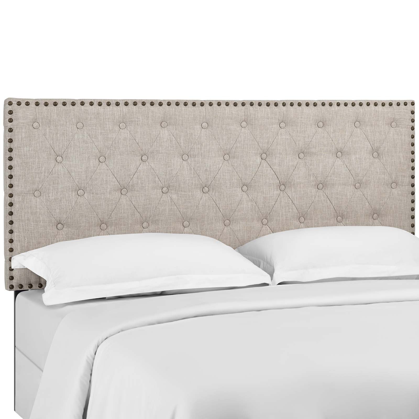 Modway Headboards - Helena Tufted Twin Upholstered Linen Fabric Headboard Beige