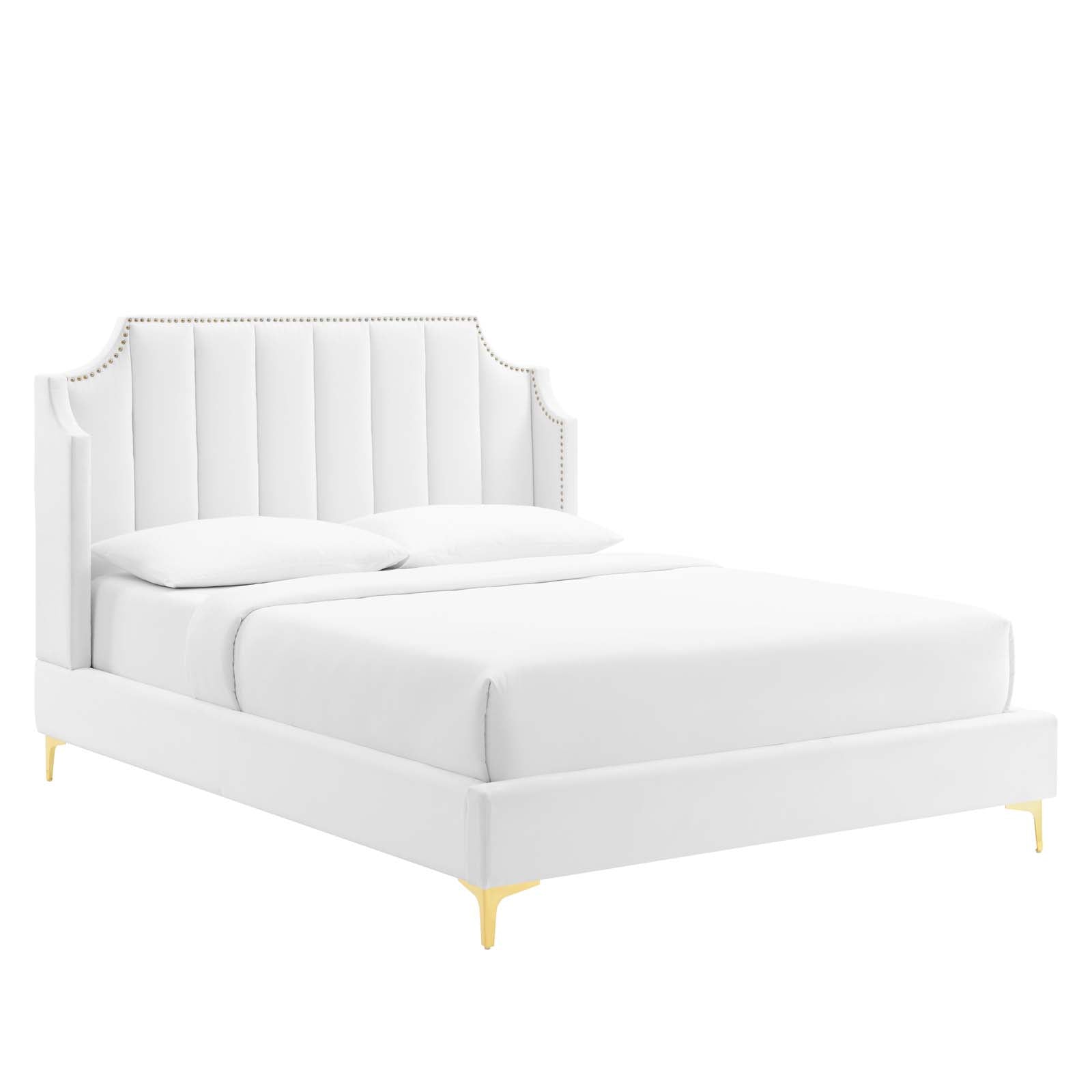 Modway Beds - Daniella-Performance-Velvet-Queen-Platform-Bed-White