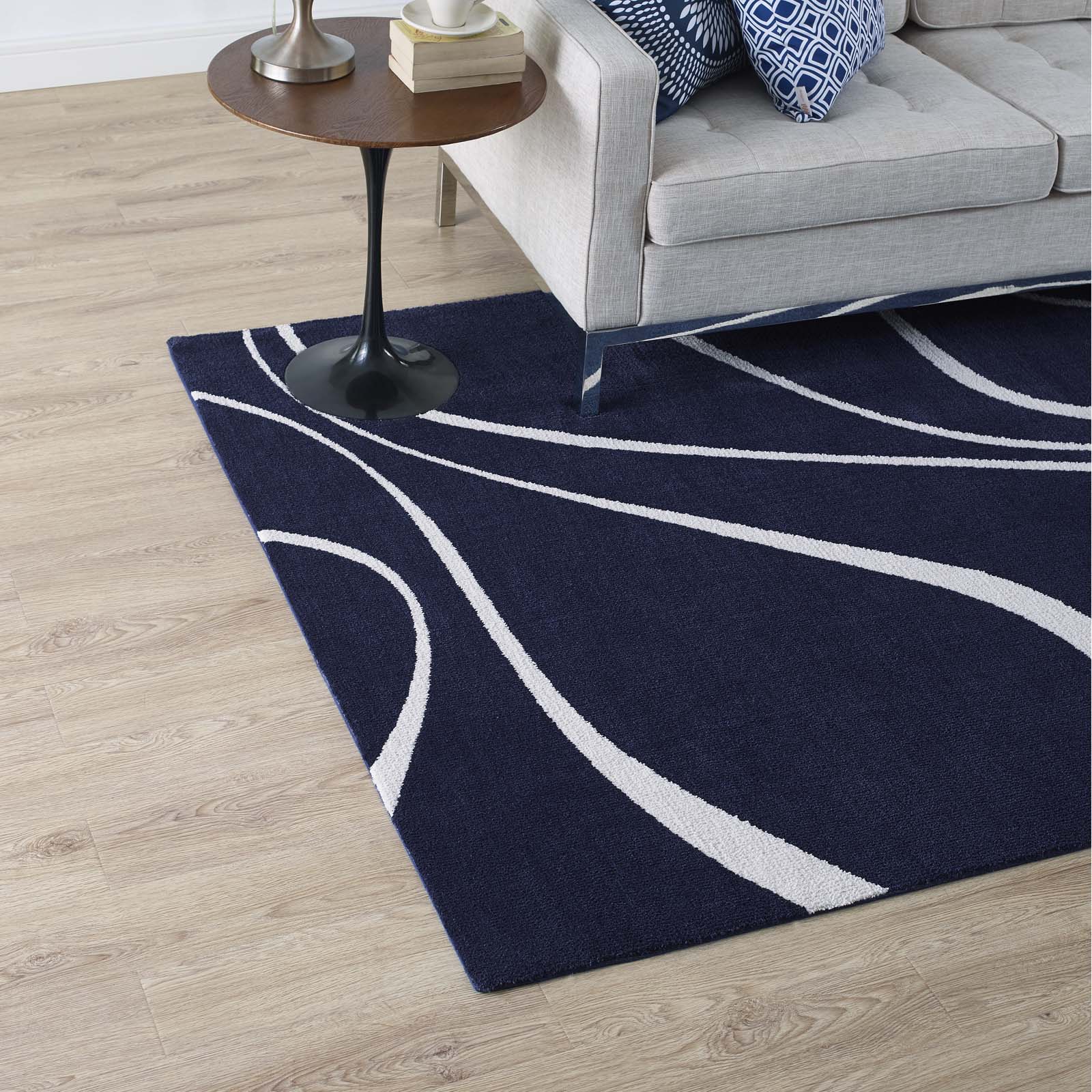 Modway Indoor Rugs - Therese Abstract Swirl 8' x 10' Area Rug Navy And Ivory