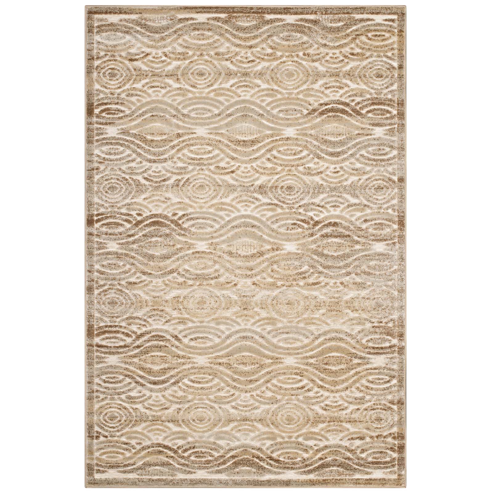 Modway Indoor Rugs - Kennocha Rustic Vintage Abstract Waves 5x8 Area Rug Tan & Cream