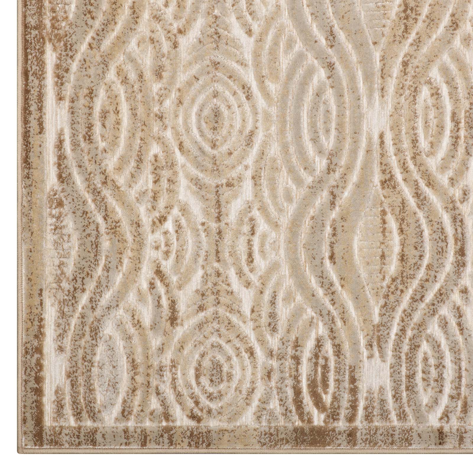 Modway Indoor Rugs - Kennocha Rustic Vintage Abstract Waves 5x8 Area Rug Tan & Cream