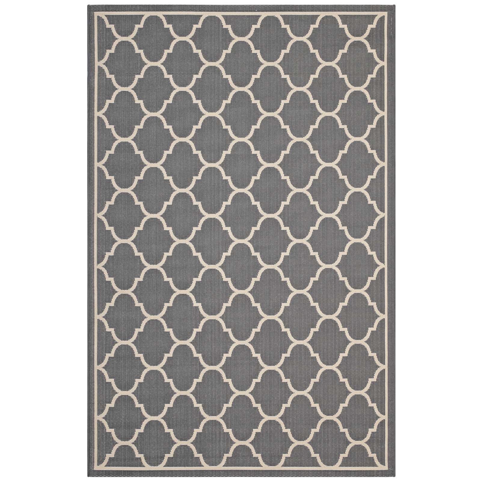 Modway Outdoor Rugs - Avena Moroccan Quatrefoil Trellis 8'x10' Outdoor Area Rug Gray & Beige