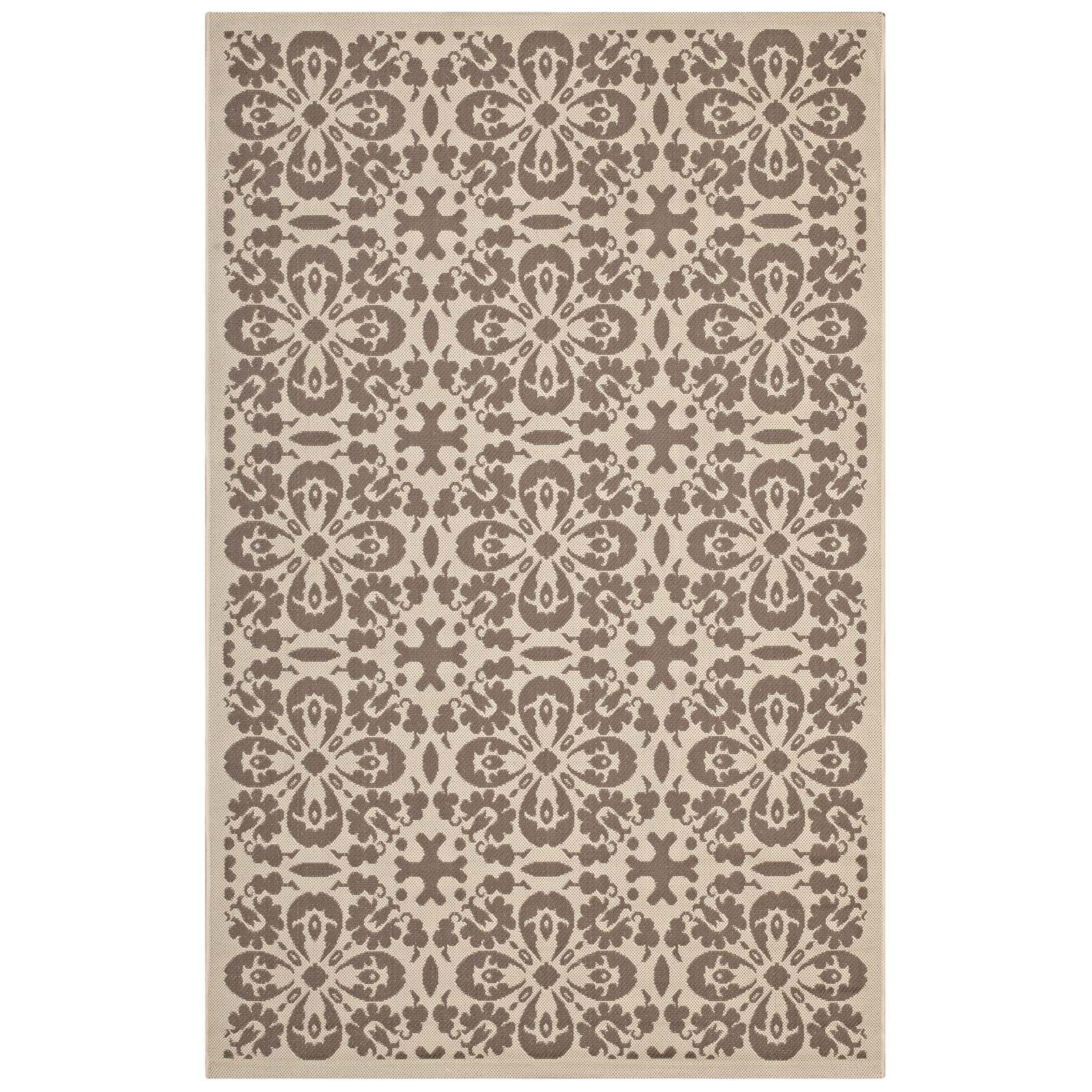 Modway Outdoor Rugs - Ariana Vintage Floral Trellis 5'x8' Indoor and Outdoor Area Rug Beige