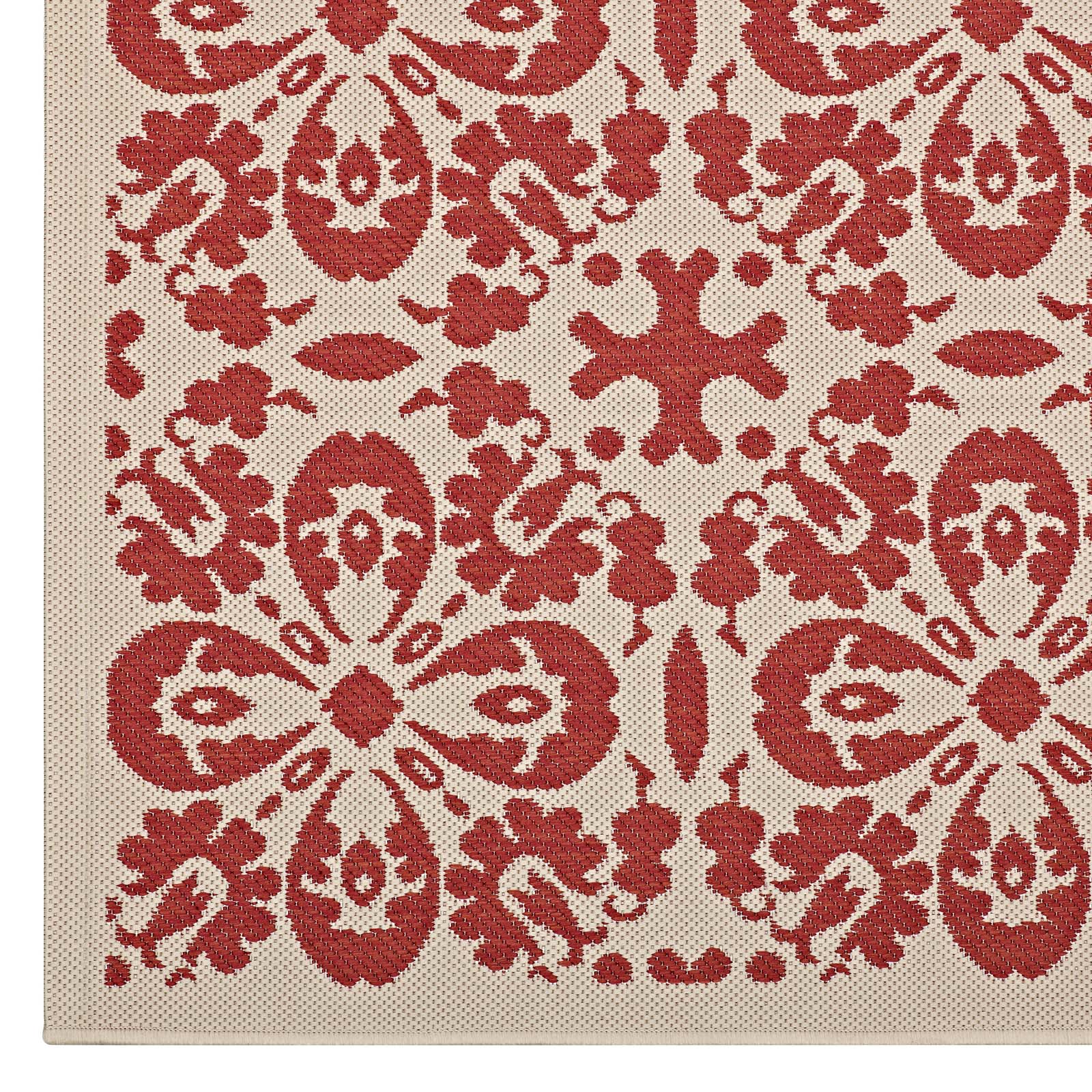 Modway Indoor Rugs - Ariana Vintage Floral Trellis 4x6 Indoor and Outdoor Area Rug Red and Beige