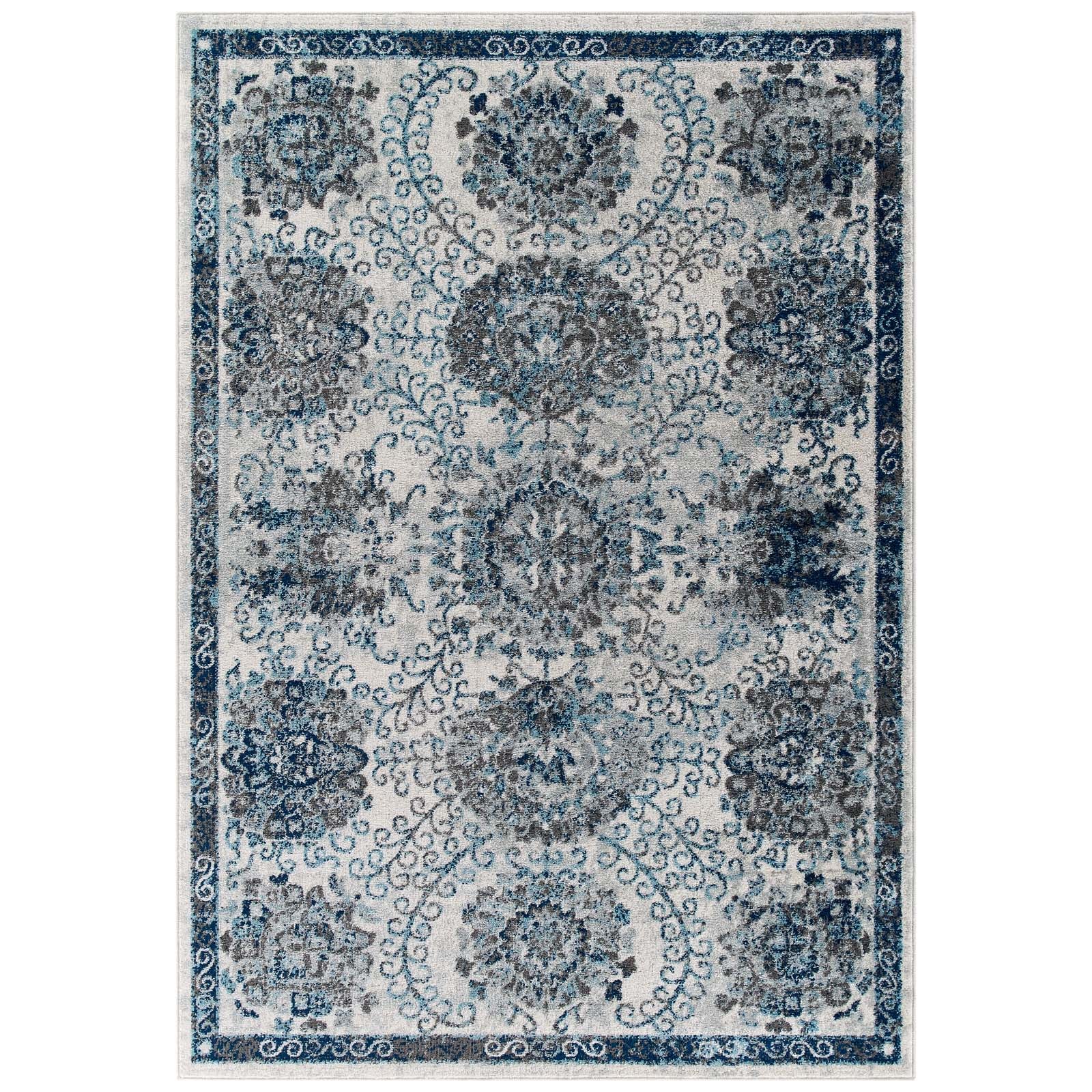 Modway Indoor Rugs - Entourage Kensie 5' x 8' Area Rug Ivory & Blue