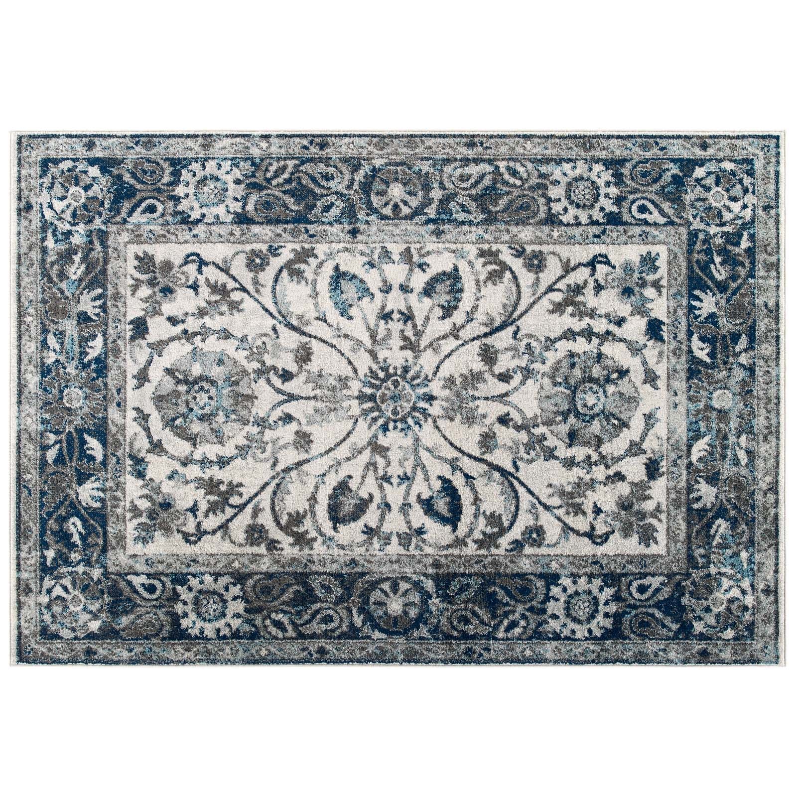 Modway Indoor Rugs - Entourage Samira 5' x 8' Area Rug Ivory & Blue