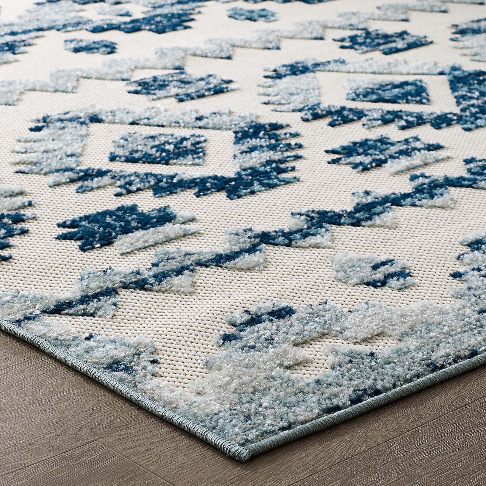 Modway Outdoor Rugs - Reflect Takara Abstract Diamond 5x8 Indoor and Outdoor Area Rug Ivory & Blue