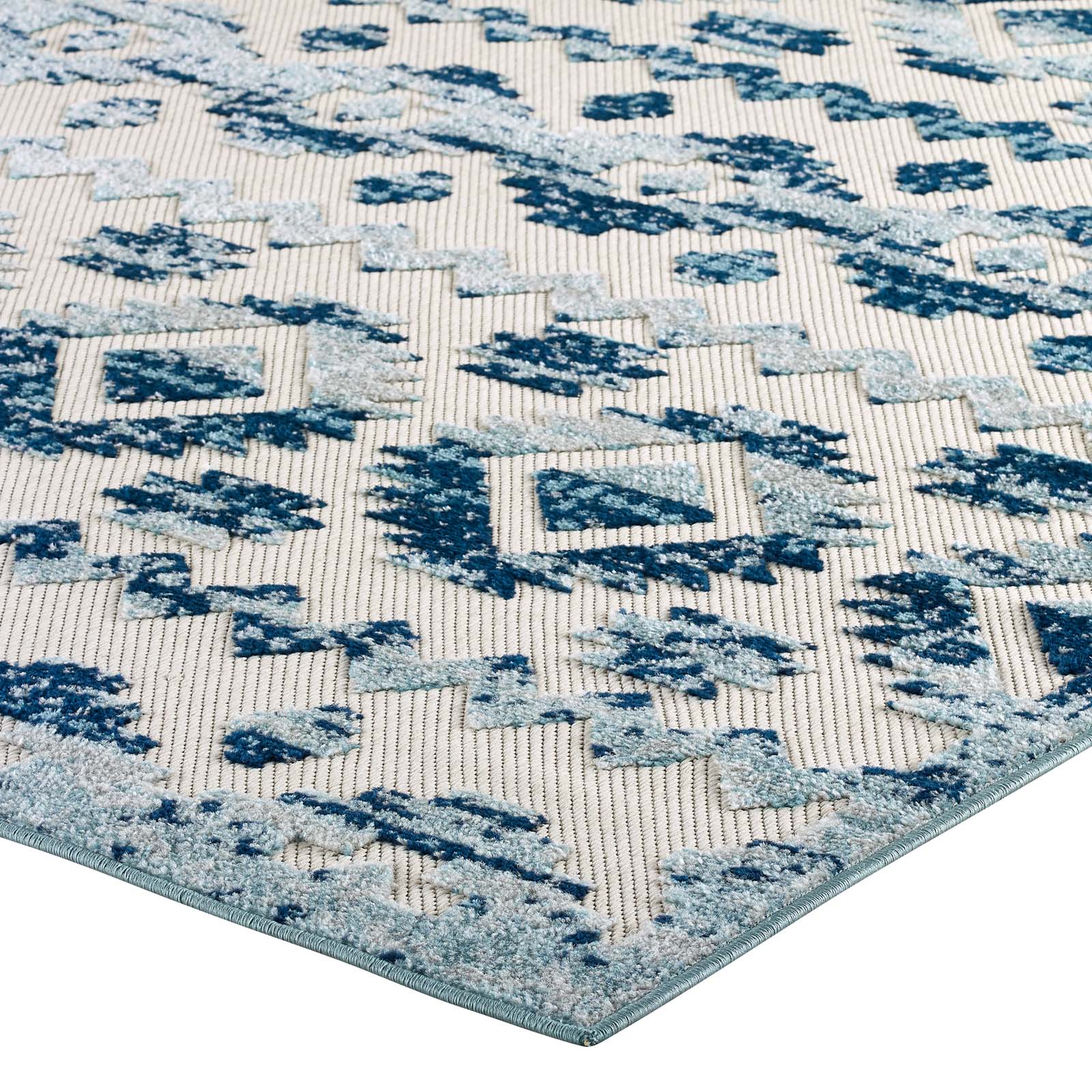 Modway Outdoor Rugs - Reflect Takara Abstract Diamond 8x10 Indoor and Outdoor Area Rug Ivory & Blue
