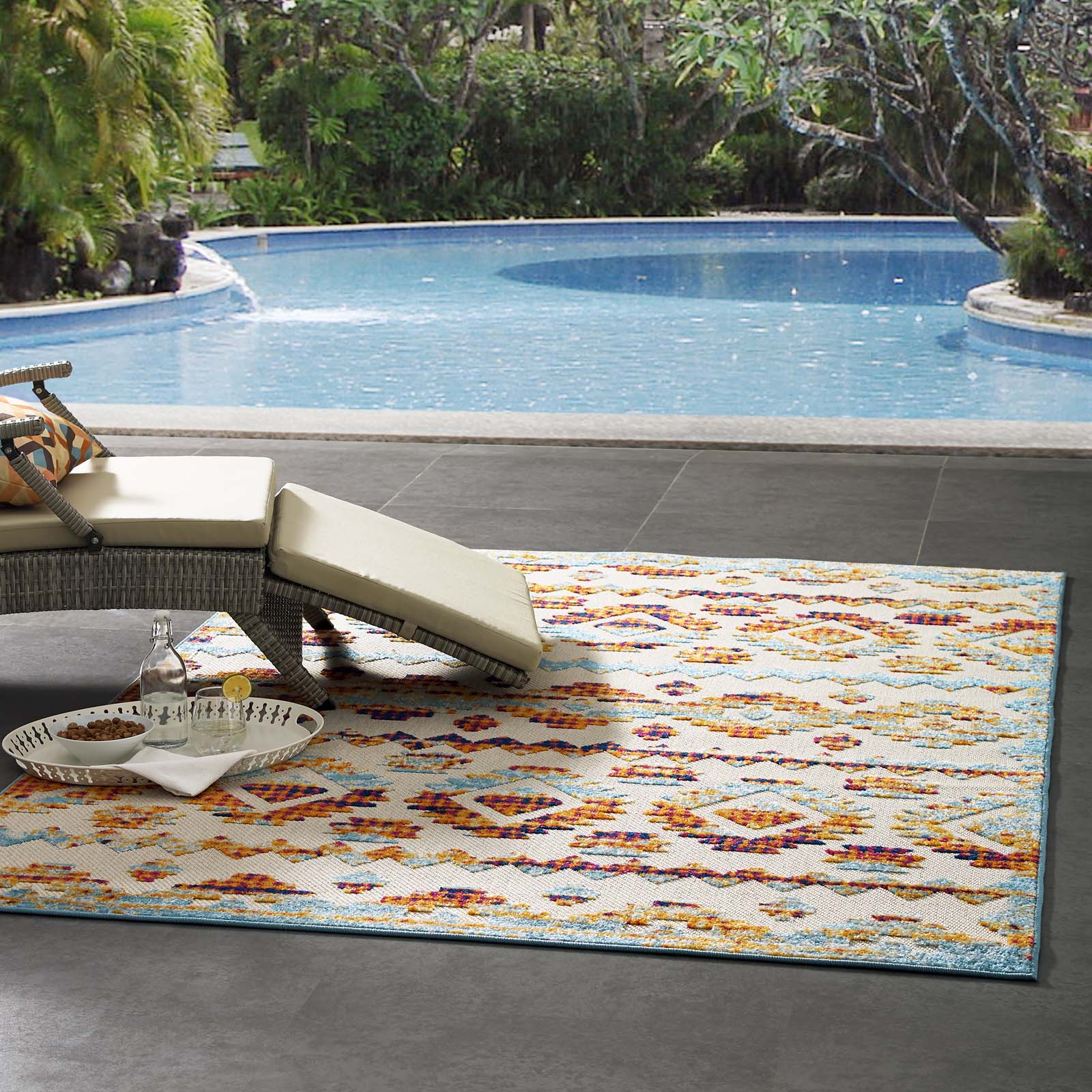 Modway Outdoor Rugs - Reflect Takara Abstract Diamond 5x8 Indoor and Outdoor Area Rug Multicolored