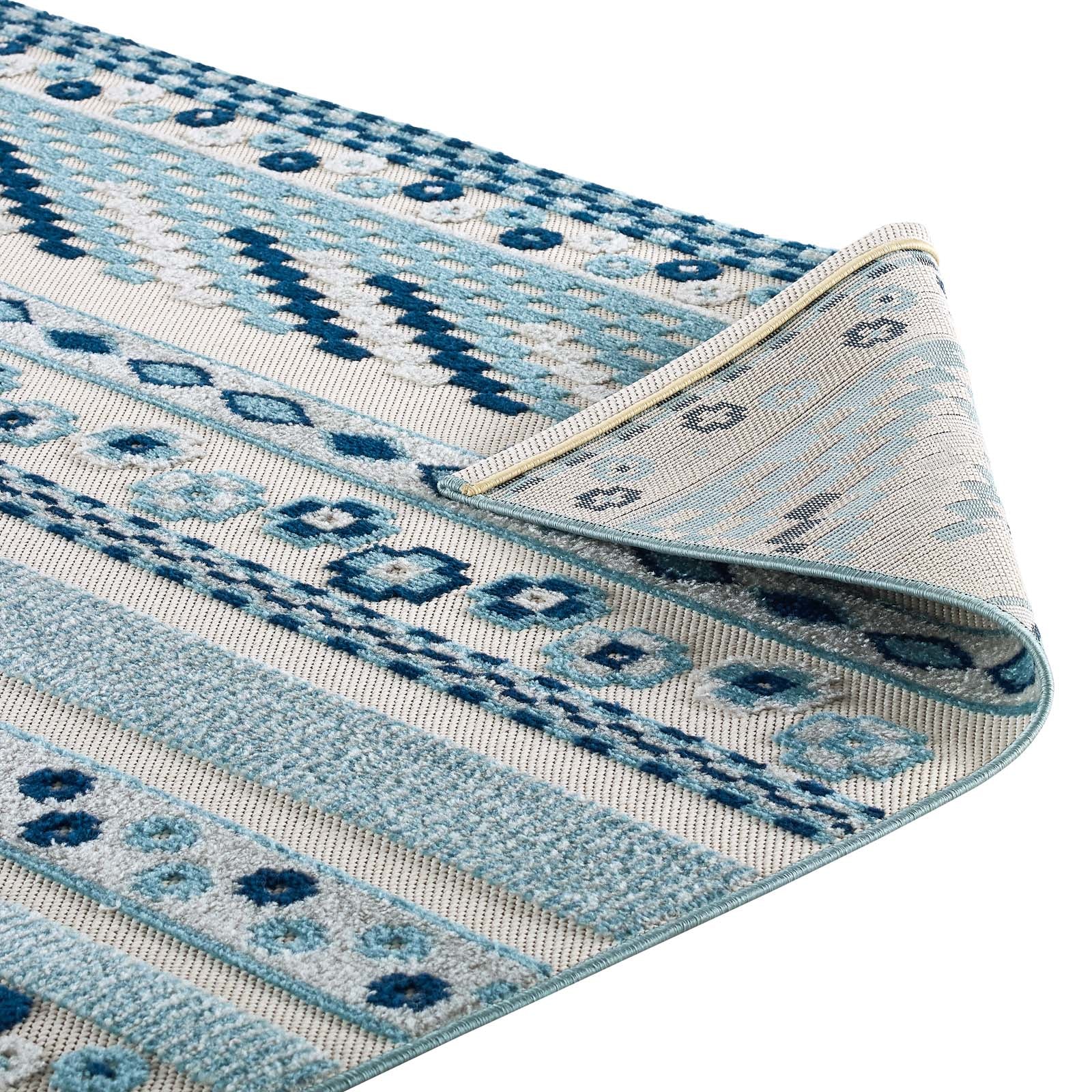 Modway Outdoor Rugs - Reflect Cadhla Geometric Lattice 8x10 Indoor and Outdoor Area Rug Ivory & Blue