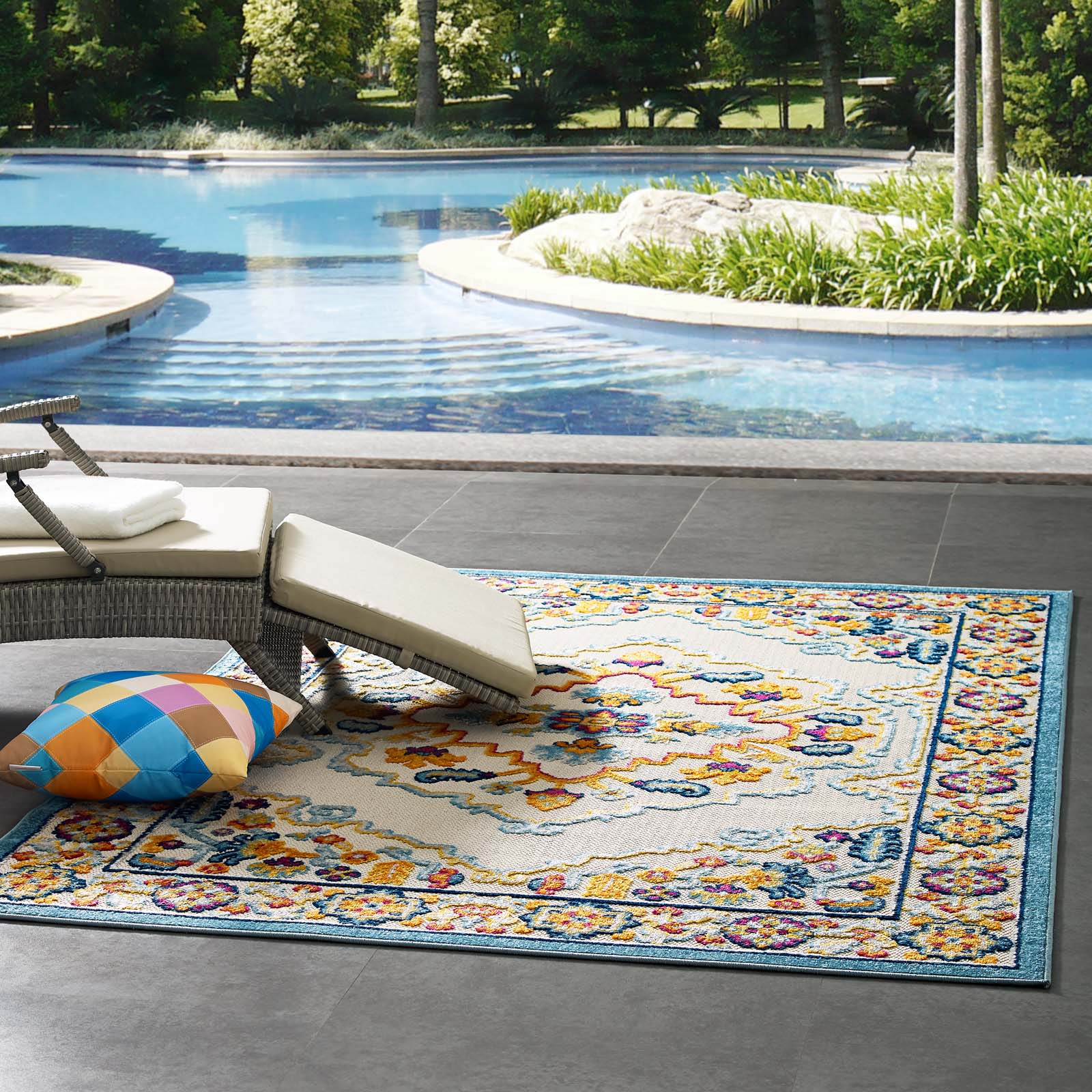Modway Outdoor Rugs - Reflect Ansel Persian Medallion 5x8 Indoor and Outdoor Area Rug Multicolored