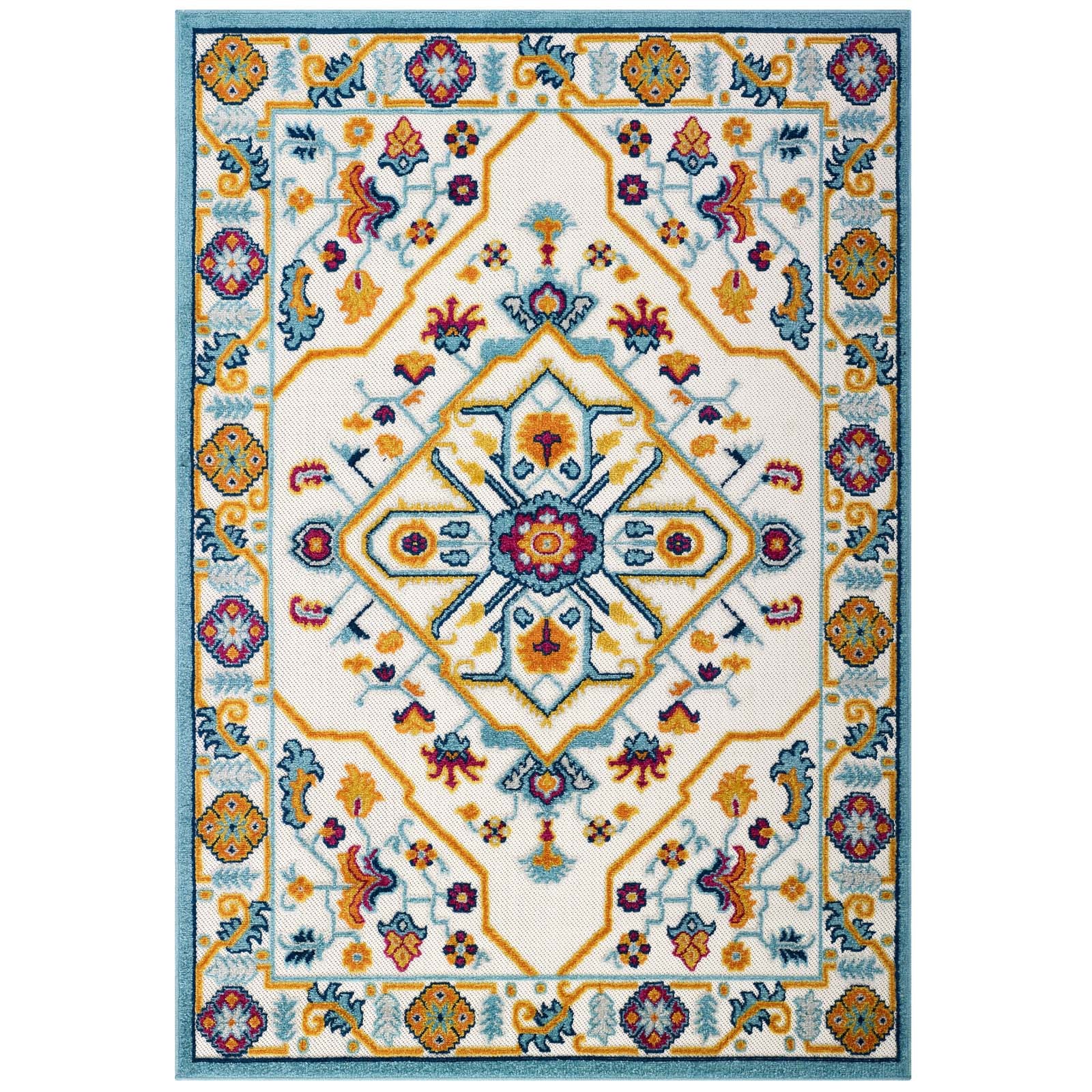 Modway Outdoor Rugs - Reflect Freesia Persian Medallion 5x8 Indoor and Outdoor Area Rug Multicolored