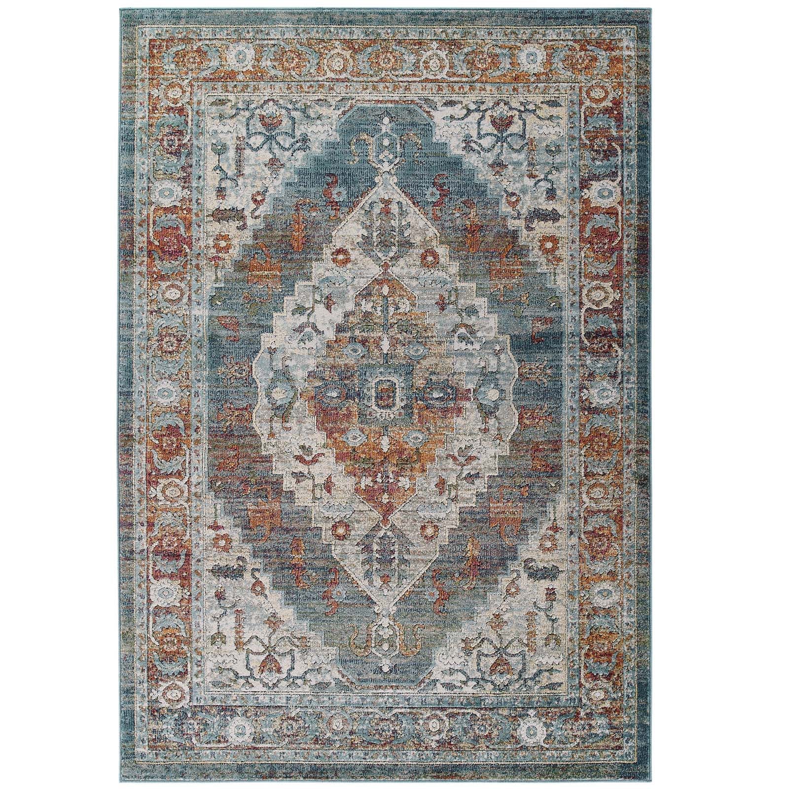 Modway Indoor Rugs - Tribute Camellia Distressed Persian Medallion 5x8 Area Rug Multicolored
