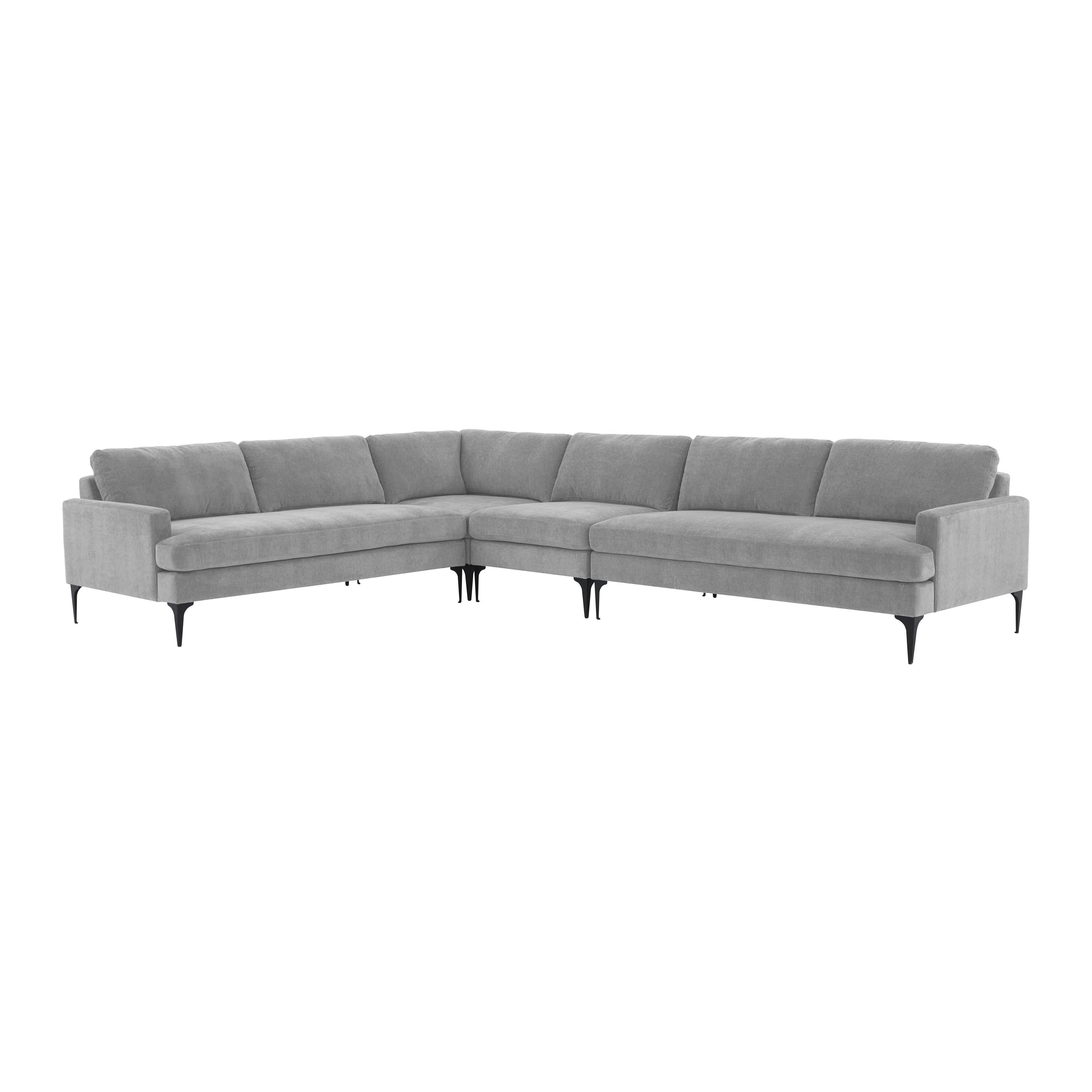 Tov Furniture Sectionals - Serena Gray Velvet Large L-Sectional with Black Legs
