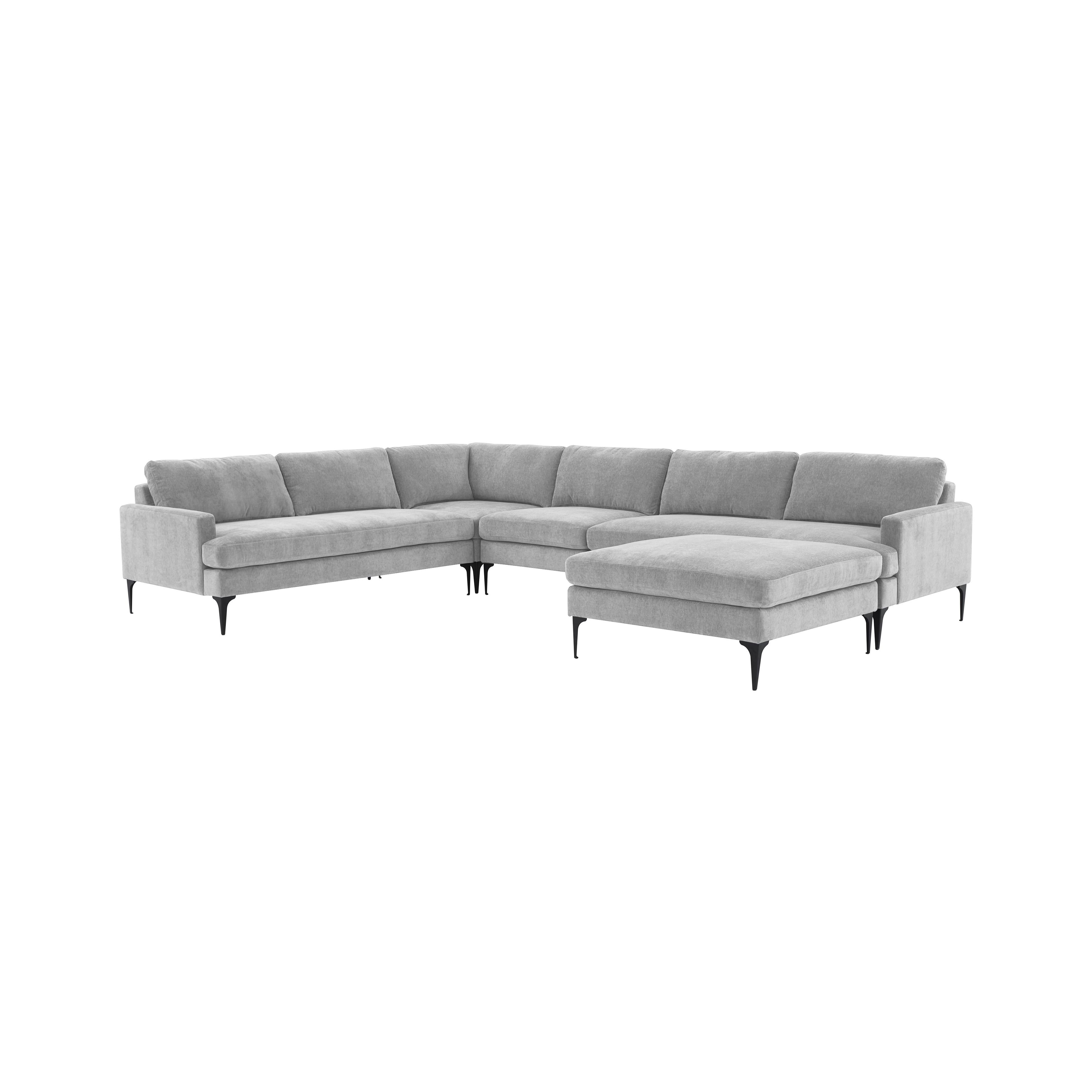 Tov Furniture Sectionals - Serena Gray Velvet Large Chaise Sectional with Black Legs