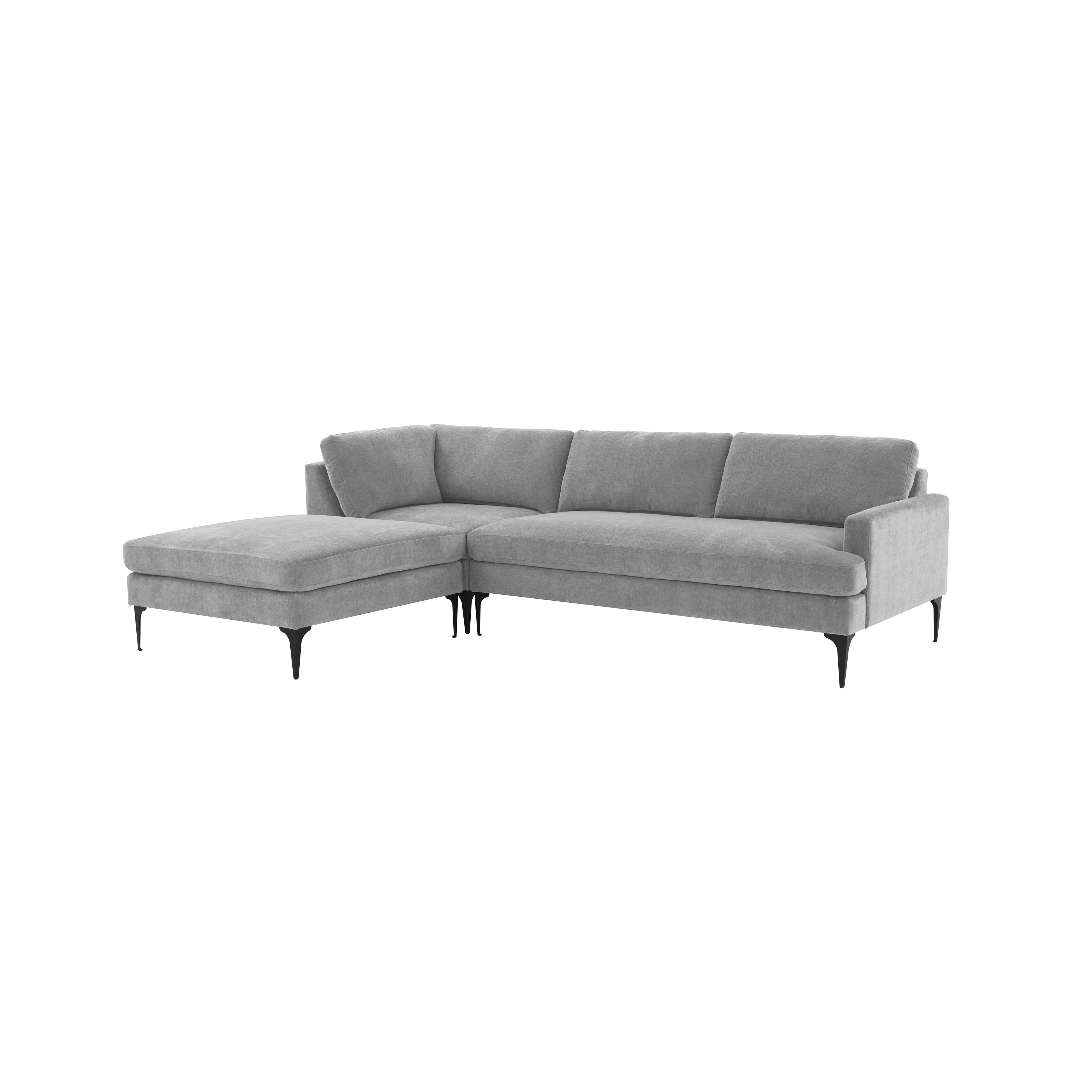 Tov Furniture Sectionals - Serena Gray Velvet LAF Chaise Sectional with Black Legs