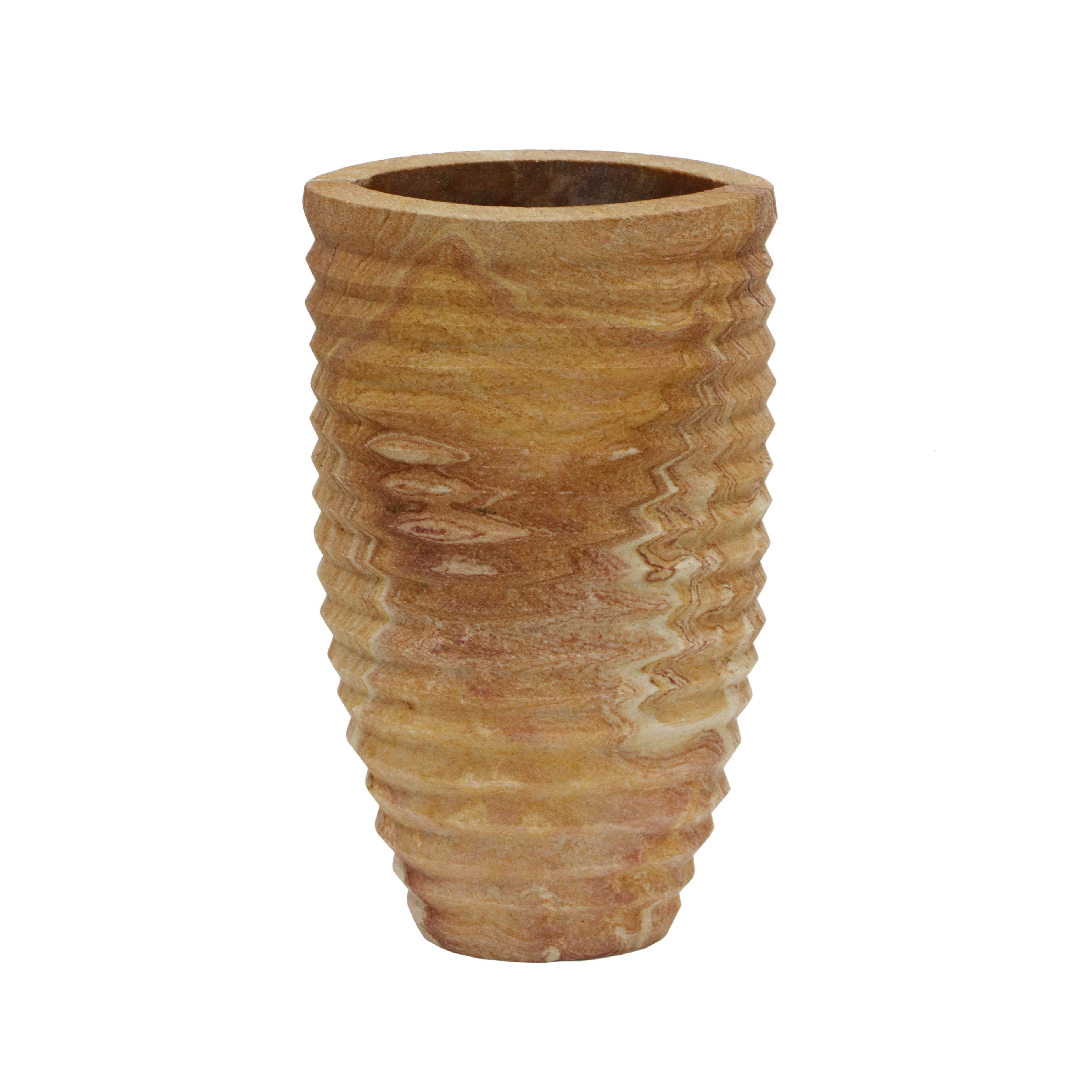 Tov Furniture Vases - Saava Ribbed Stone Vase in Sandstone