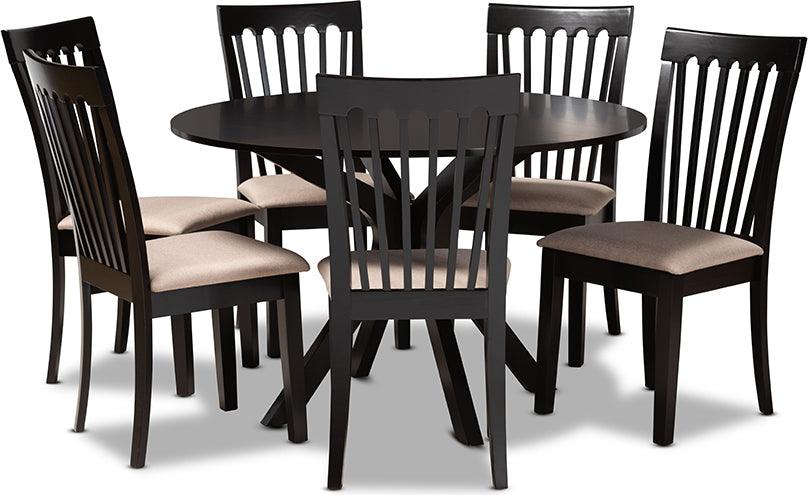 Wholesale Interiors Dining Sets - Lore Sand Fabric Upholstered and Dark Brown Finished Wood 7-Piece Dining Set
